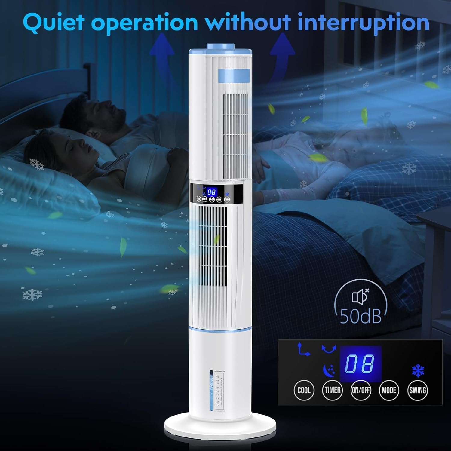 Portable Air Conditioner Tower Fan with Water Cooling & Remote Control - 4 Modes, 24H Timer, 65W, 4L Tank - Perfect for Bedroom, Office & Home Cooling