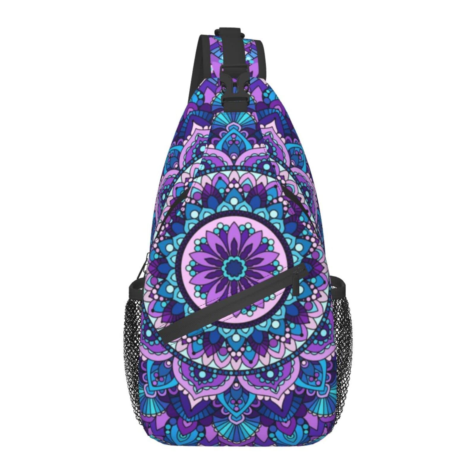 Mandala Purple Crossbody Backpack - Large Sling Bag with Water Bottle Holder for Men & Women | Gym, Travel, Hiking & Everyday Use | Durable Chest Bag for Outdoor Adventures & Daily Commute