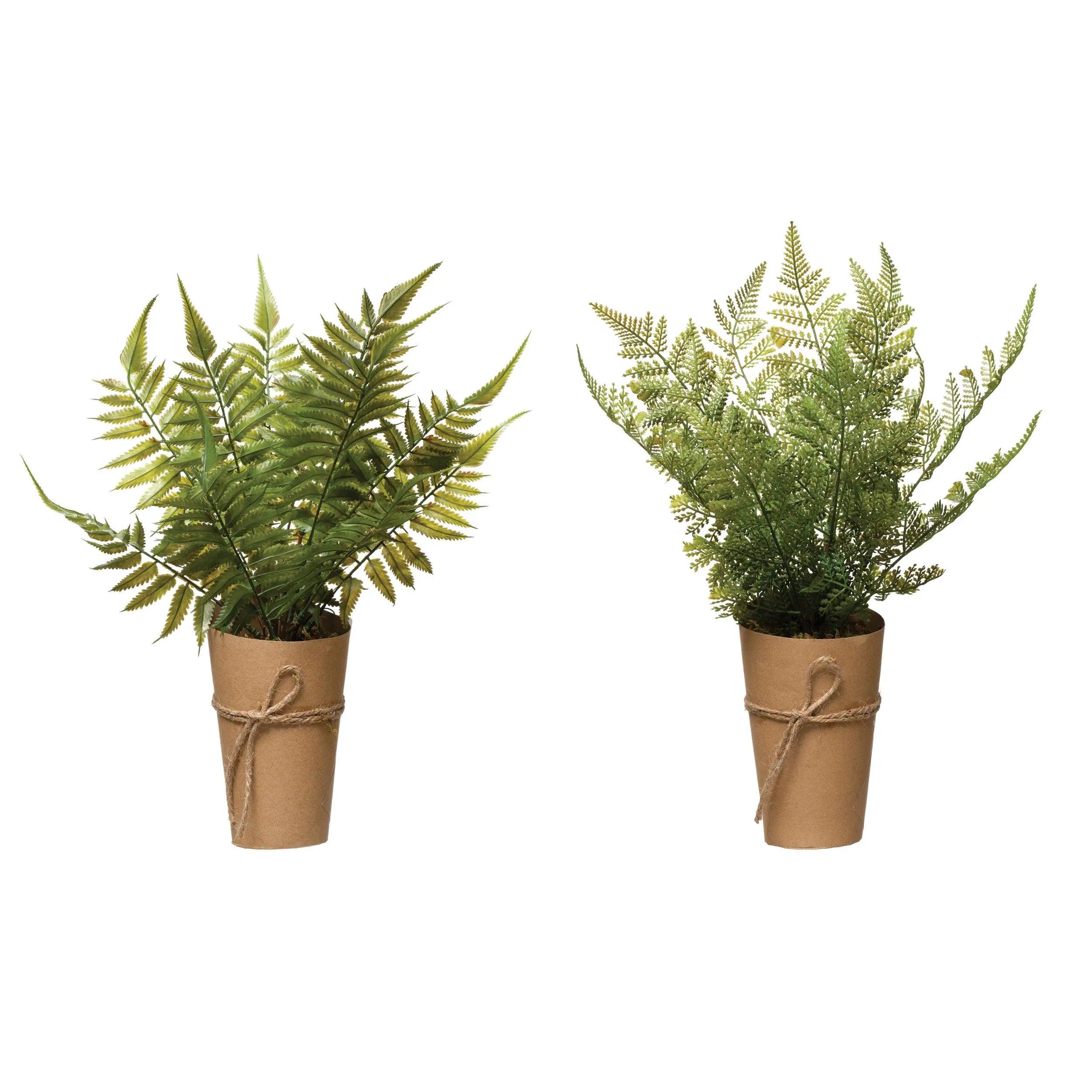 Artificial Fern Plant in Paper-Wrapped Pot - Realistic Thin Leaf Faux Greenery for Home Office Decor, Living Room, and Indoor Spaces