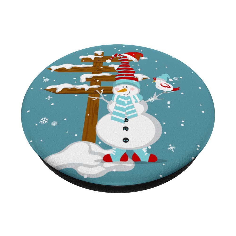 Adorable Snowman with Snow and Electric Pole - Blue Winter Holiday Decoration for Home, Office & Christmas Tree Decor