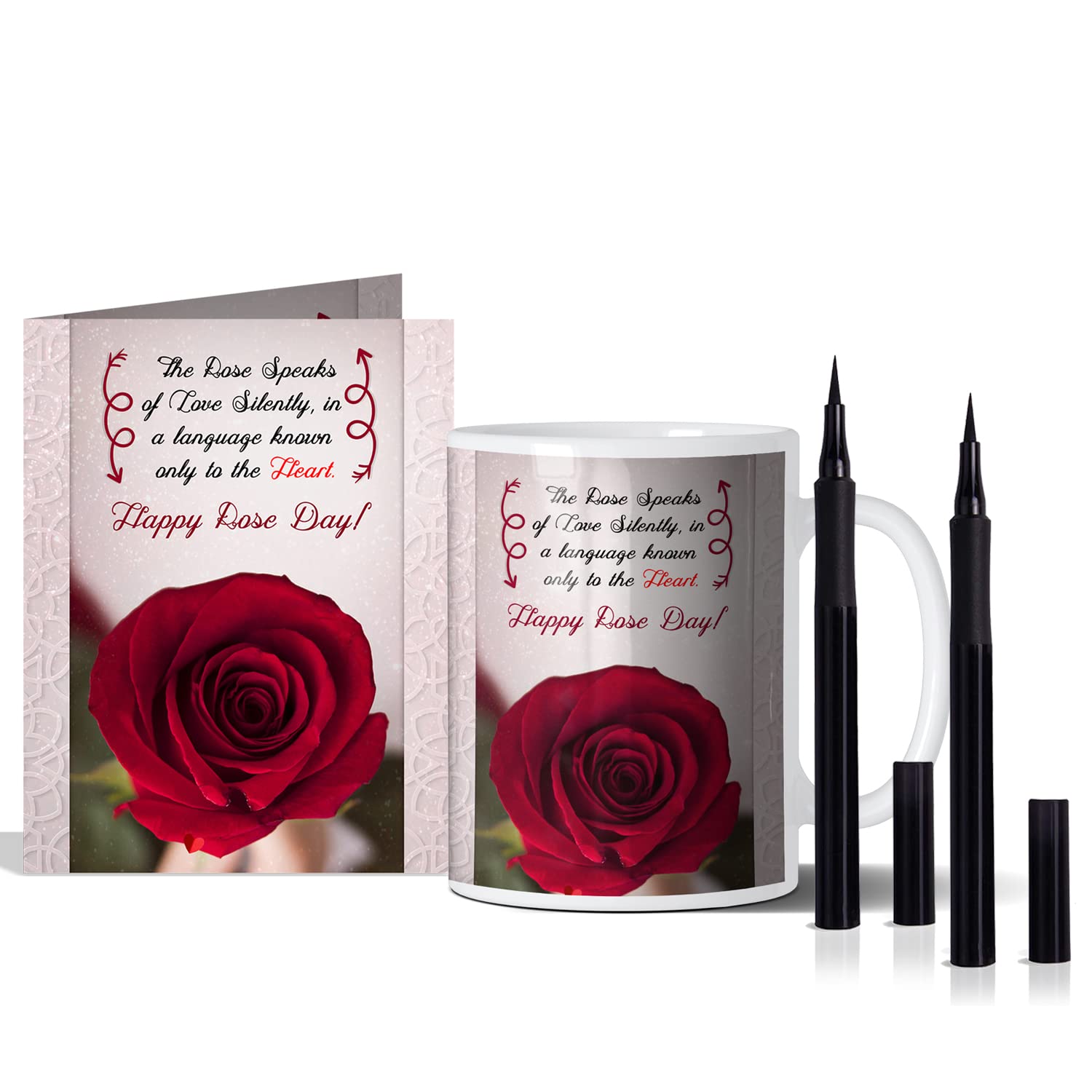 Rose Day Gift Set - Coffee Mug & Eyeliner Combo for Her | Valentine's Surprise