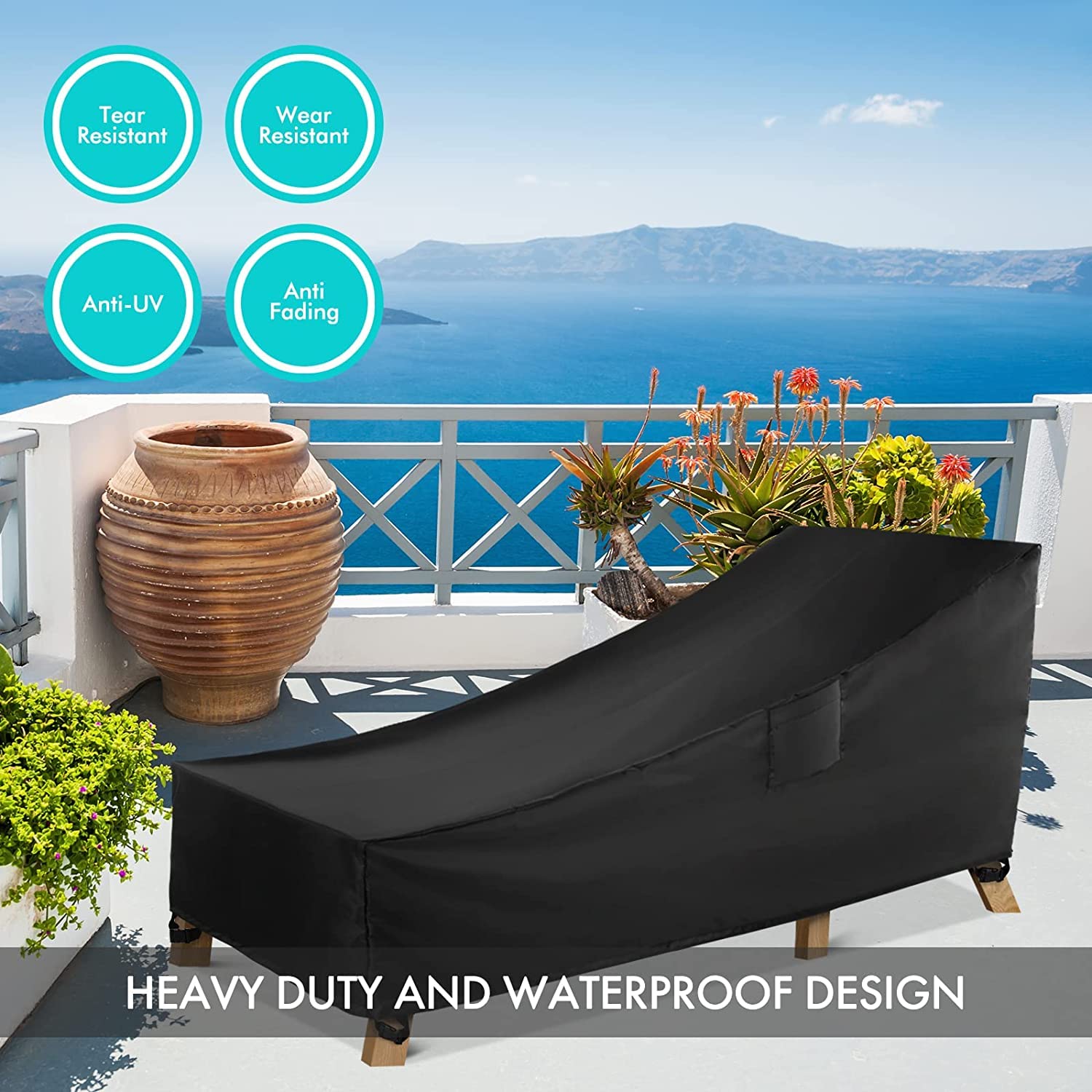 Alomejor Waterproof Outdoor Chaise Lounge Chair Cover - Anti-Rust Oxford Fabric Garden Furniture Protector with Storage Bag - Perfect for Patio, Poolside, and Backyard Use