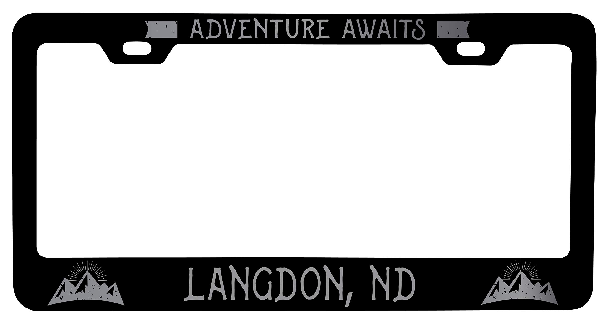Personalized Langdon North Dakota Laser Etched Vanity Black Metal License Plate Frame - Custom Car Accessories for State Pride & Gift Ideas