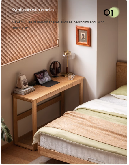 Solid Oak Retractable Writing Desk - Narrow Space-Saving Home Office Desk for Small Rooms & Apartments | Perfect for Study, Work & Remote Learning