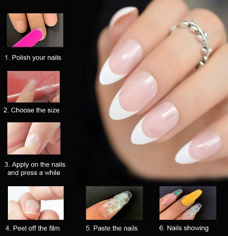 French Tip Press On Nails Short Round - Full Cover False Nails with Adhesive Sticker - Natural Pink White & Nude Colors - Perfect for School, Office, Home & Special Occasions