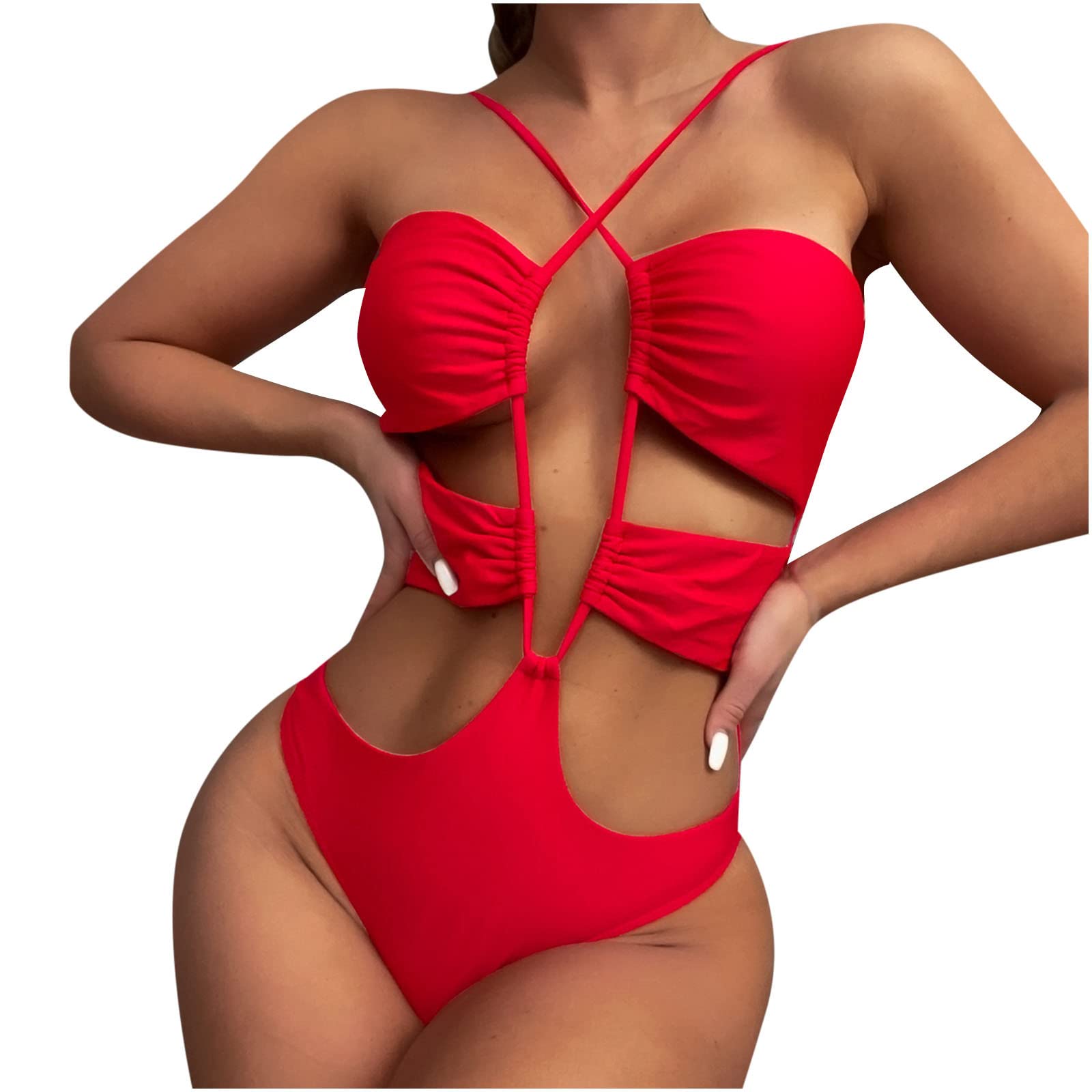 **Sexy One Piece Swimsuits for Women - Hollow Out Bandage Solid Color All-in-One Bikini Swimsuit Set - Perfect for Beach, Pool & Summer Vacations**