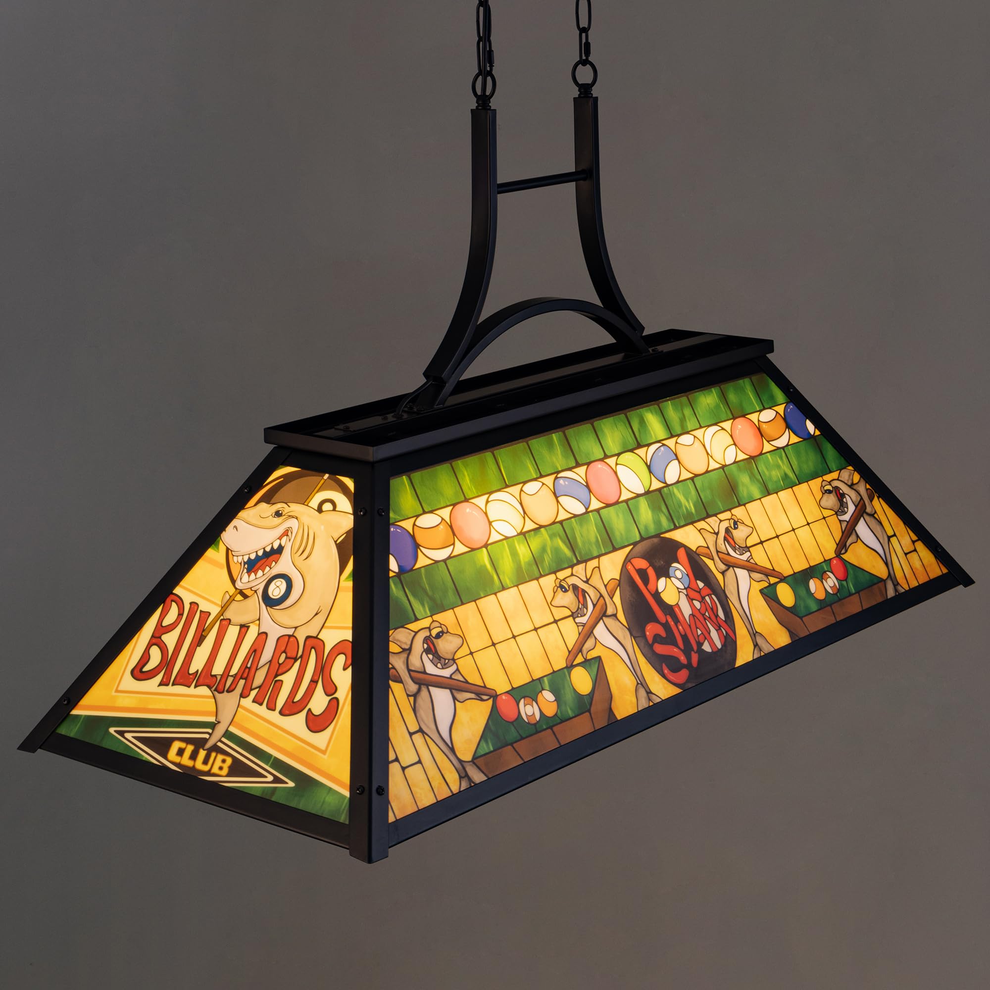 Vintage Pool Table Light Fixture - 3-Light Rustic Billiards Chandelier with Tiffany-Style Shark Shade - Perfect for Game Room, Man Cave, Club Bar, Farmhouse Dining Room & Kitchen Island Lighting