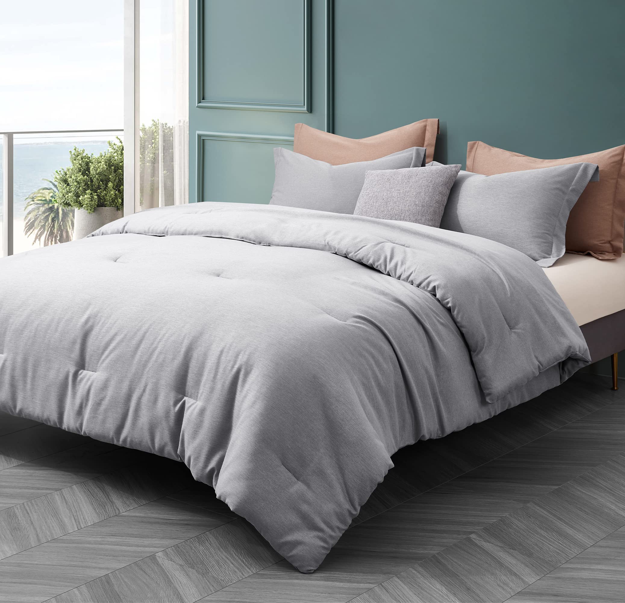TILLYOU Twin Size Comforter Set - Grey Breathable Lightweight Bedding Set, 2-Piece Cationic Dye Twin Soft Comforter with Pillow Sham (68x80 inches) for Kids Room, Guest Bedroom & Dorm Essentials