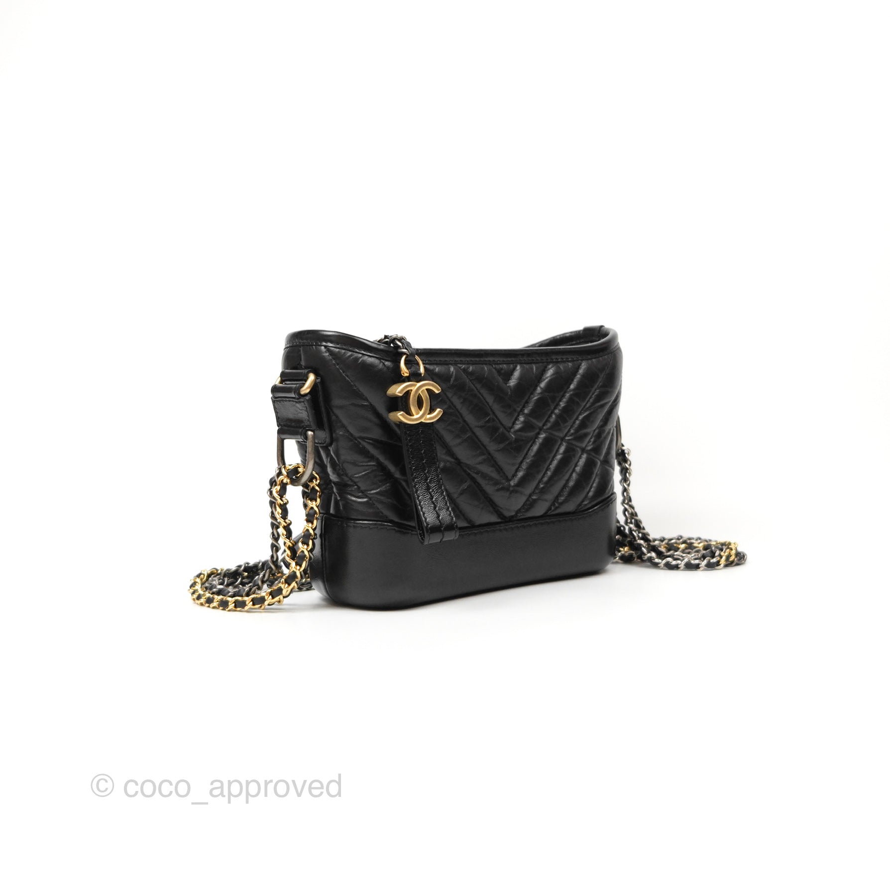 Chanel Chevron Small Gabrielle Hobo Bag in Black Aged Calfskin with Mixed Hardware - Luxury Shoulder Bag for Women, Perfect for Work, Travel and Everyday Use
