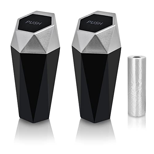 EcoNour Car Trash Can with Lid (2 Pack) - Diamond Design Leakproof Cup Holder Garbage Bin - Portable Mini Vehicle Trash Can for Car, Home, Office, Kitchen, Bedroom - Perfect for Road Trips, Commuting, and Daily Use