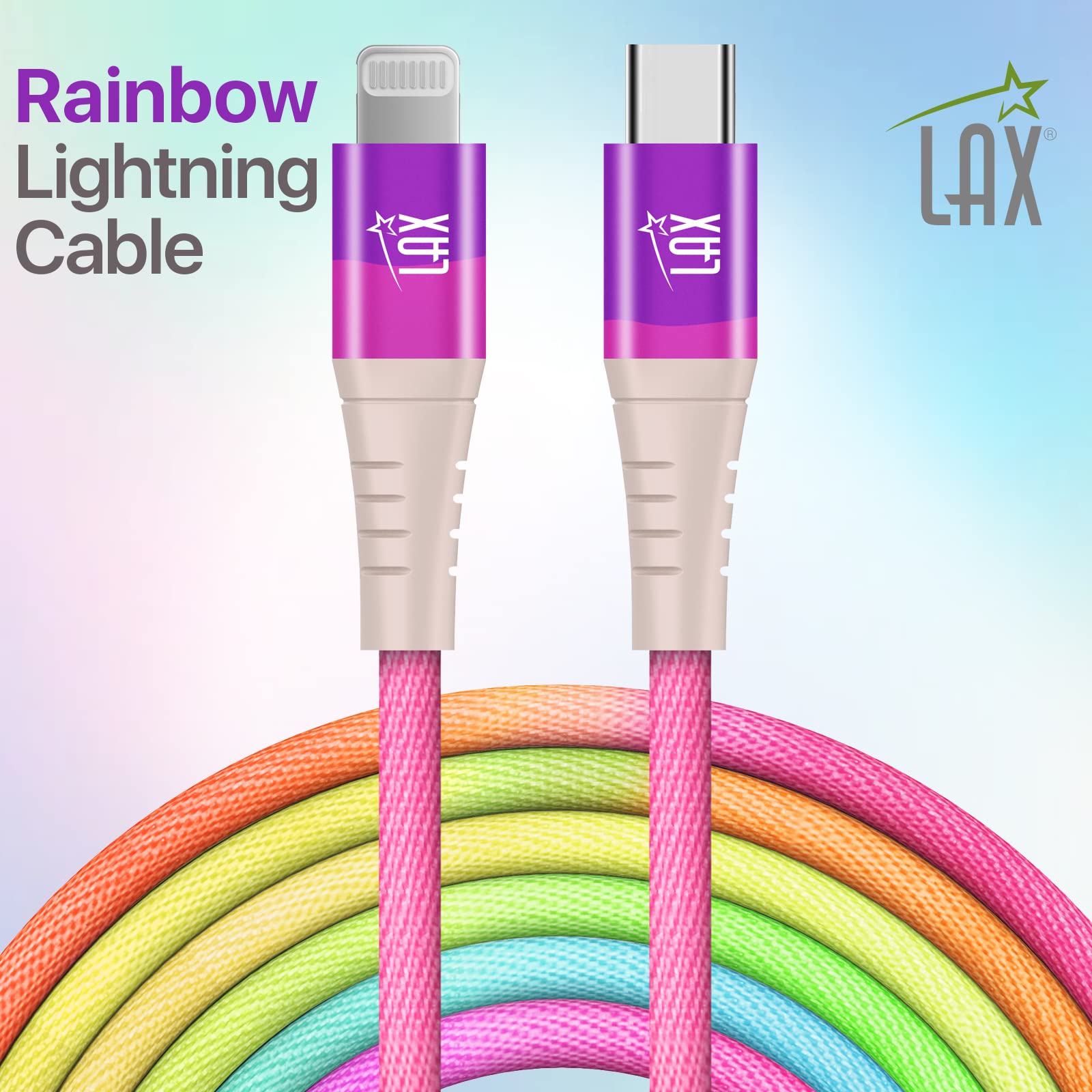 Apple MFi Certified USB C to Lightning Cable - 6ft Fast Charging Nylon Braided Cable for iPhone 14/14 Plus/14 Pro/14 Pro Max, iPad, iPod - Durable Rainbow Color - Perfect for Home, Office & Travel Charging