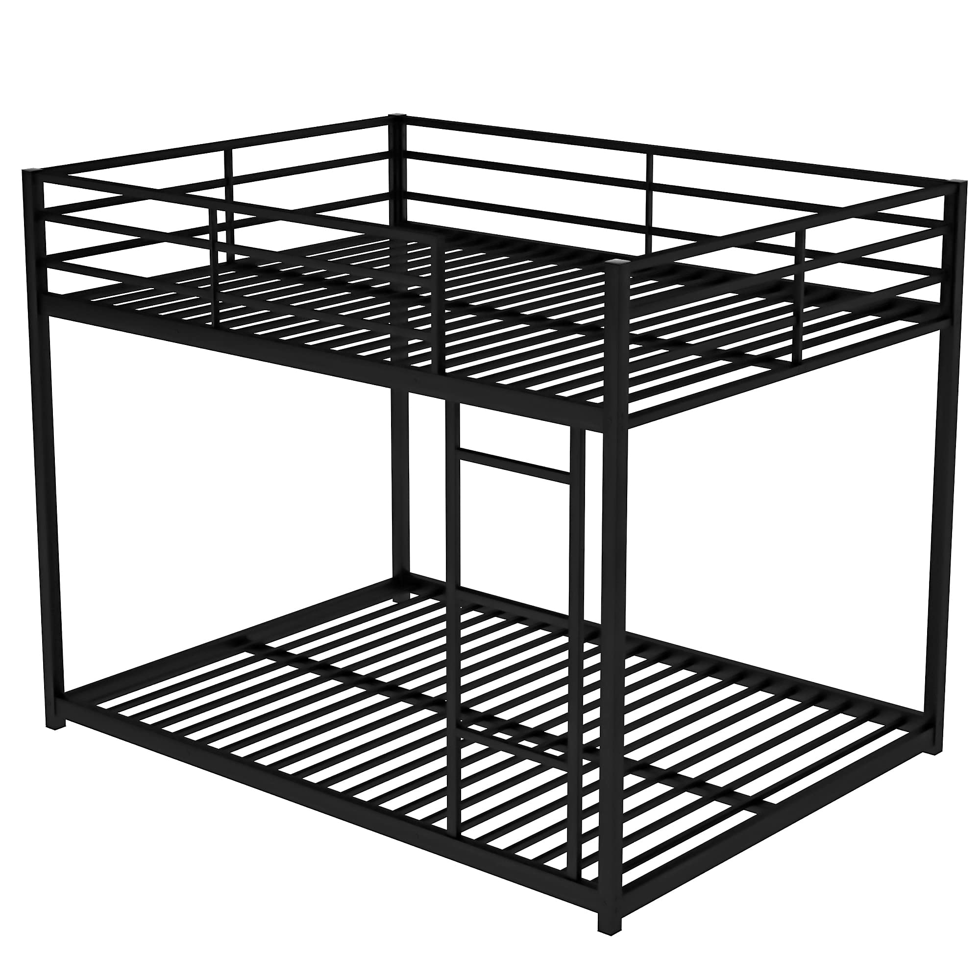 Olela Full Over Full Bunk Beds for Kids & Adults - Sturdy Low Metal Bed Frame with Ladder - Space-Saving Floor Bunk Bed for Boys, Girls & Teens (Black) - Perfect for Small Bedrooms, Dorms & Guest Rooms
