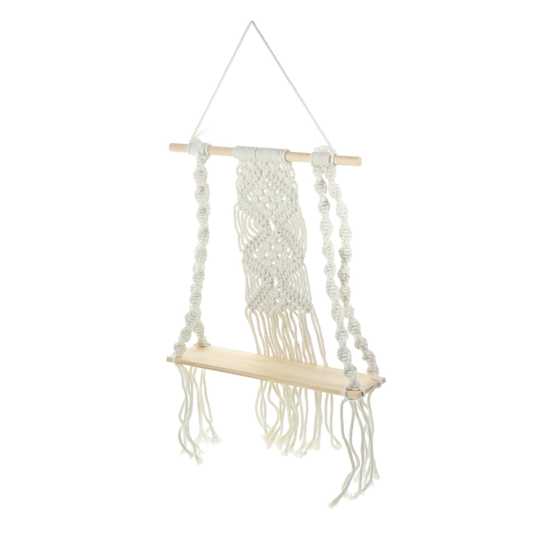 KITANDOVE Macrame Wall Shelf - Single Tier Wooden Bathroom Shelf for Plants, Towels & Decor | Perfect for Small Spaces, Farmhouse & Boho Style Homes