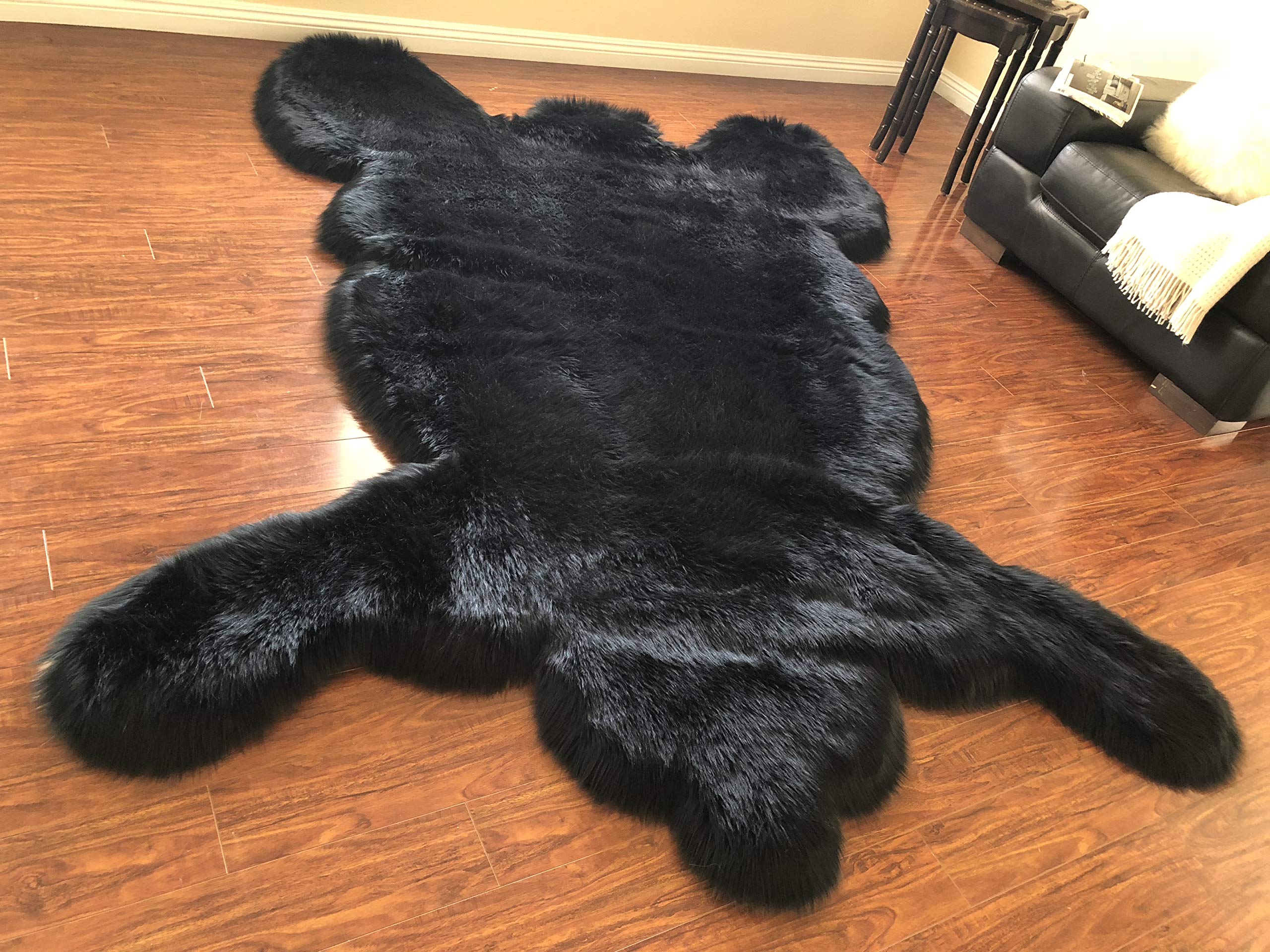 Premium Soft Faux Bear Skin Shaggy Area Rug - Ultra Plush & Silky (Black, 2x3 Feet) - Perfect for Living Room, Bedroom & Cozy Home Decor