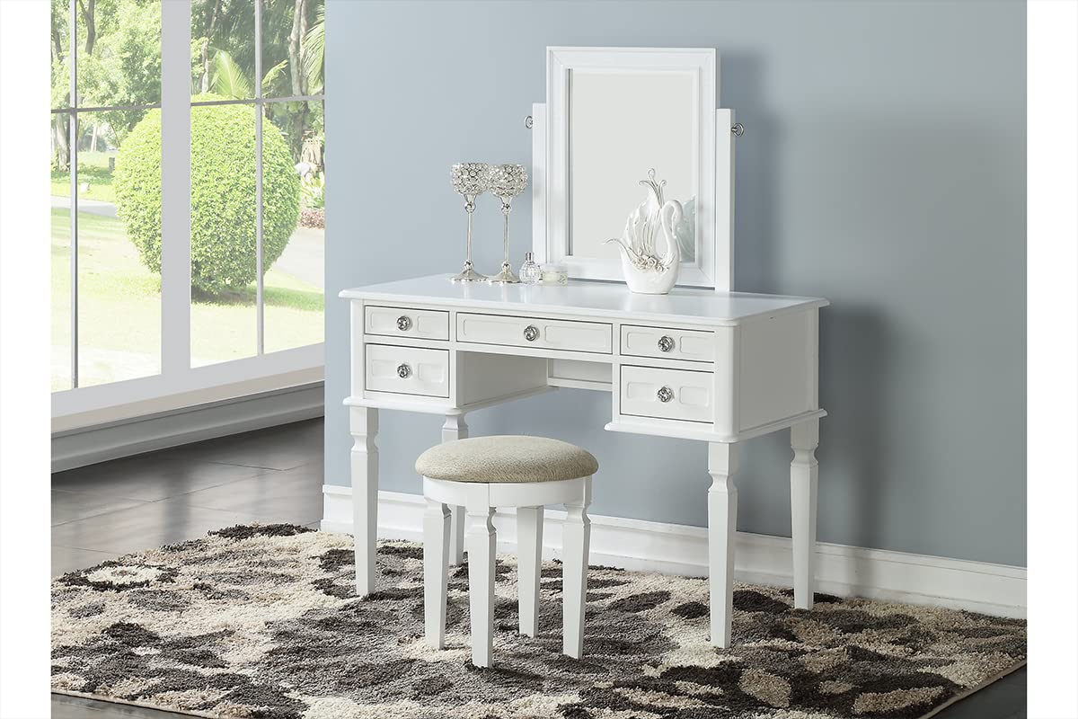 Modern White Bedroom Vanity Set with Stool, Storage Drawers & Mirror - MDF Rubber Wood Furniture for Dressing & Makeup | Perfect for Bedrooms, Walk-in Closets & Boudoirs