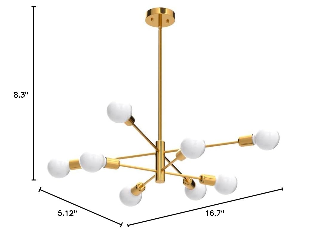 Modern Gold Sputnik Chandelier - Mid Century Ceiling Light Fixture with 8 E26 Bulbs for Living Room, Kitchen Island, Bedroom, Dining Room & Farmhouse | Elegant Lighting for Home Decor & Interior Design