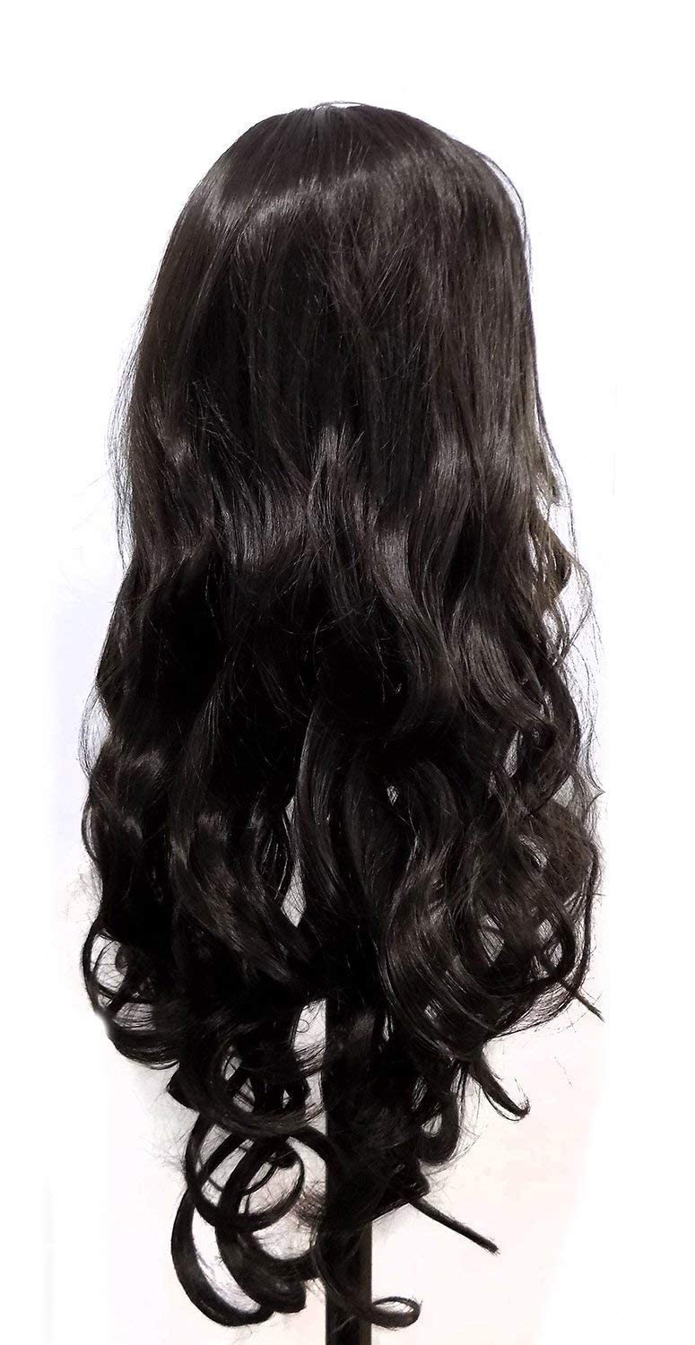 **Long Curly Wavy Synthetic Hair Wig for Women & Girls - Dark Brown Full Head Cosplay Wig | Heat Resistant & Natural Look | Perfect for Parties, Halloween, Daily Styling**