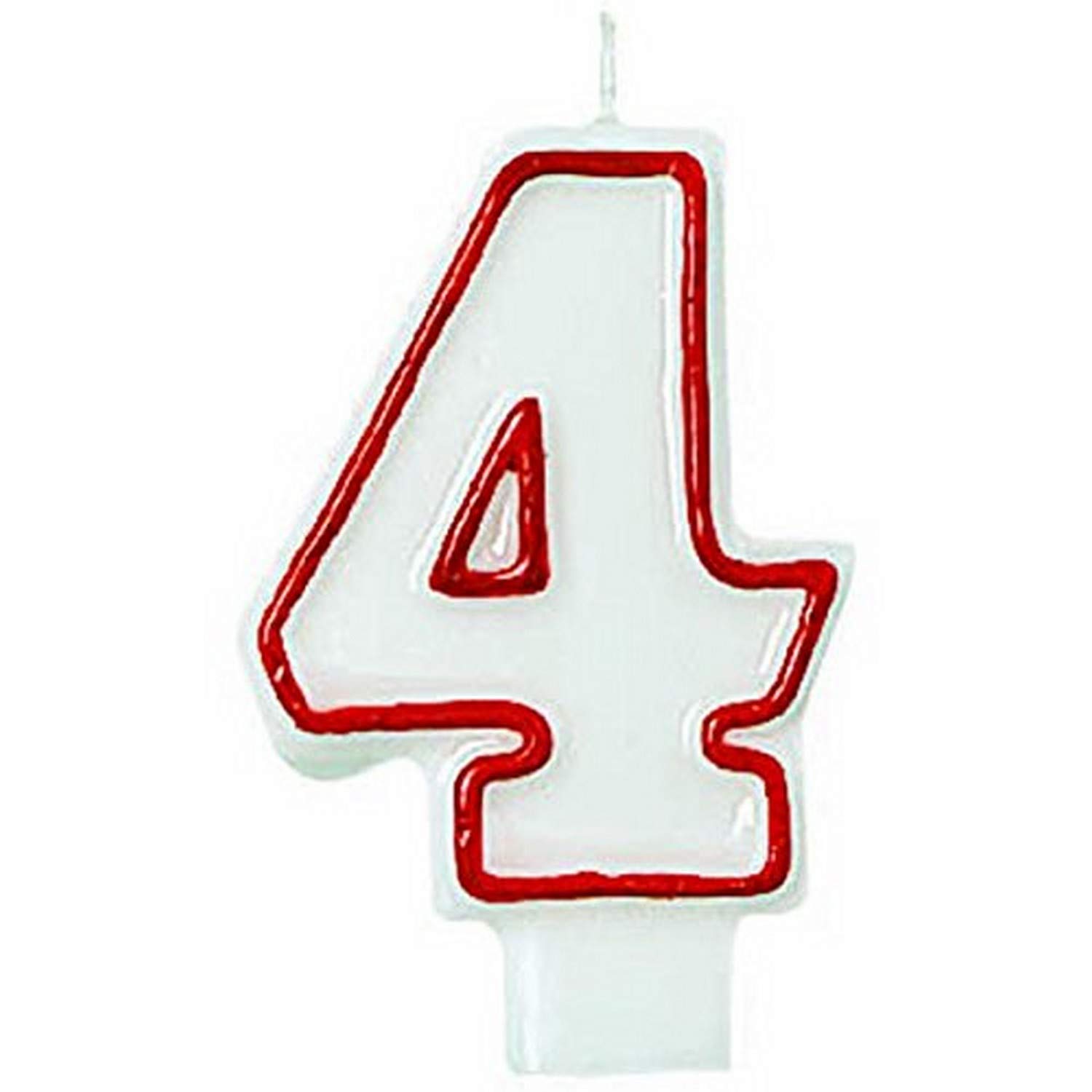 Amscan Bold Red & White Flat Molded #4 Candles - 3 Inch, 1 Piece - Elegant Design for Birthday Parties, Weddings & Anniversaries - Perfect for Cake Decorations, Table Centerpieces & Romantic Celebrations
