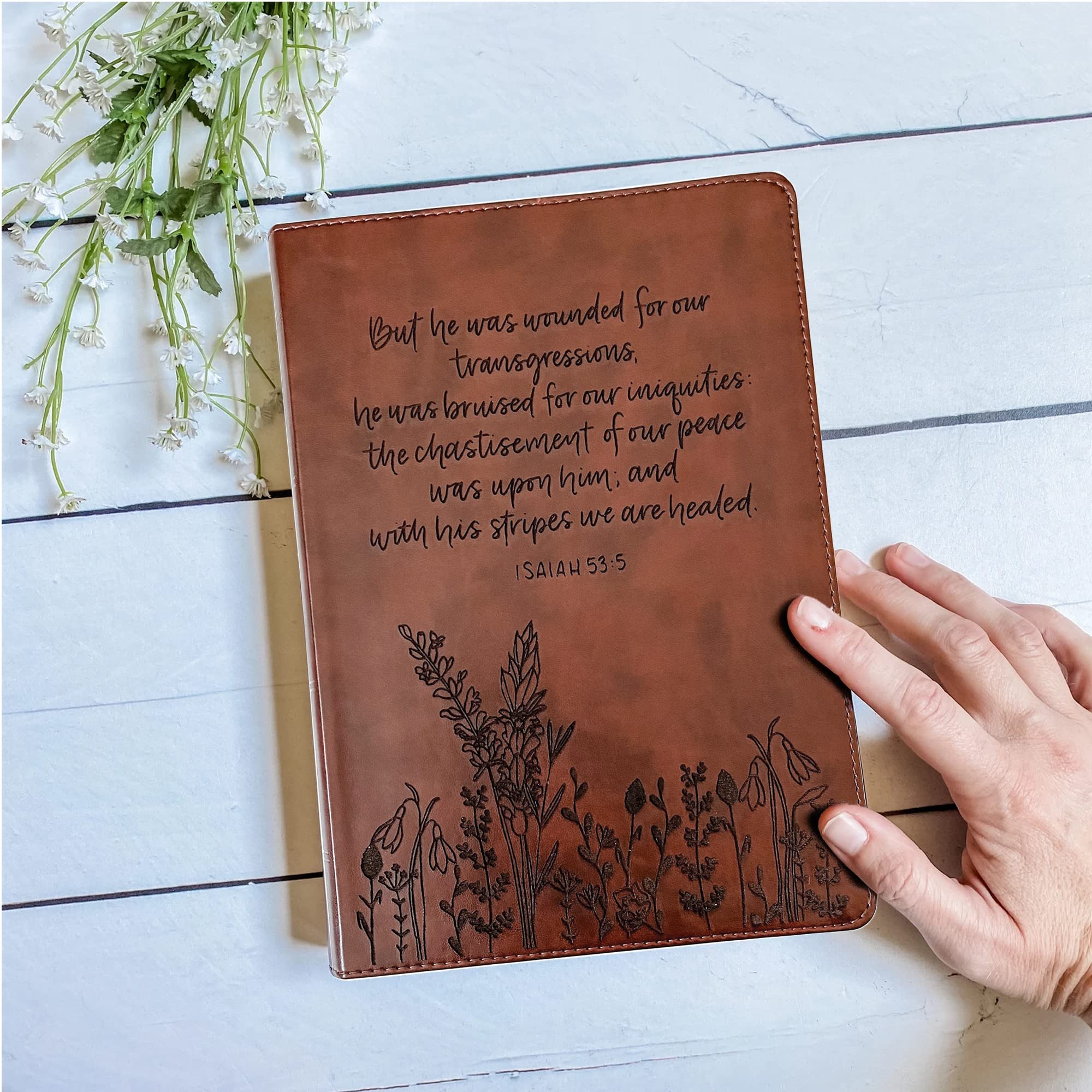 Hand Lettered & Laser Engraved ESV Wide Margin Red Letter Bible - Personalized Christian Gift with Custom Name Engraving | Perfect for Baptisms, Weddings & Bible Study