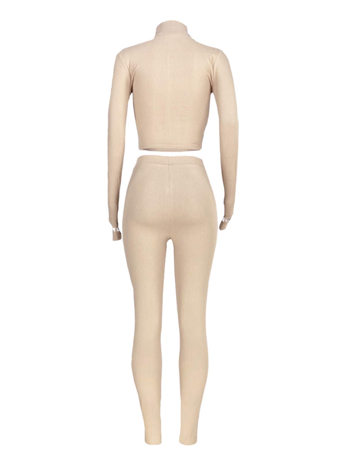 ALLUMK Women's Knit 2-Piece Outfit - High Neck Zipper Crop Top & Bodycon Pants Set, Casual Tracksuit for Gym, Yoga, Running & Streetwear Fashion