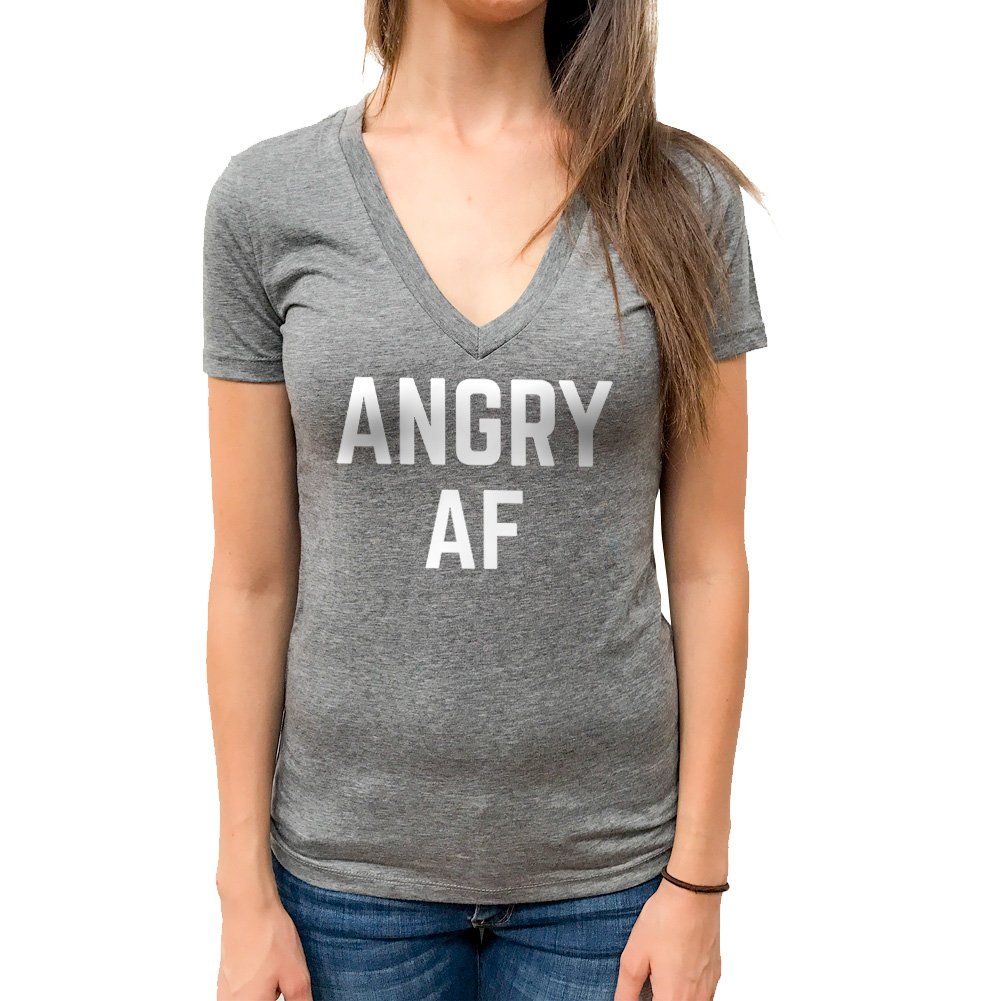MLA Custom Apparel Angry AF Ladies Triblend V Neck Tee - Soft Comfortable Women's Graphic T-Shirt for Casual Wear, Street Style & Everyday Outfits