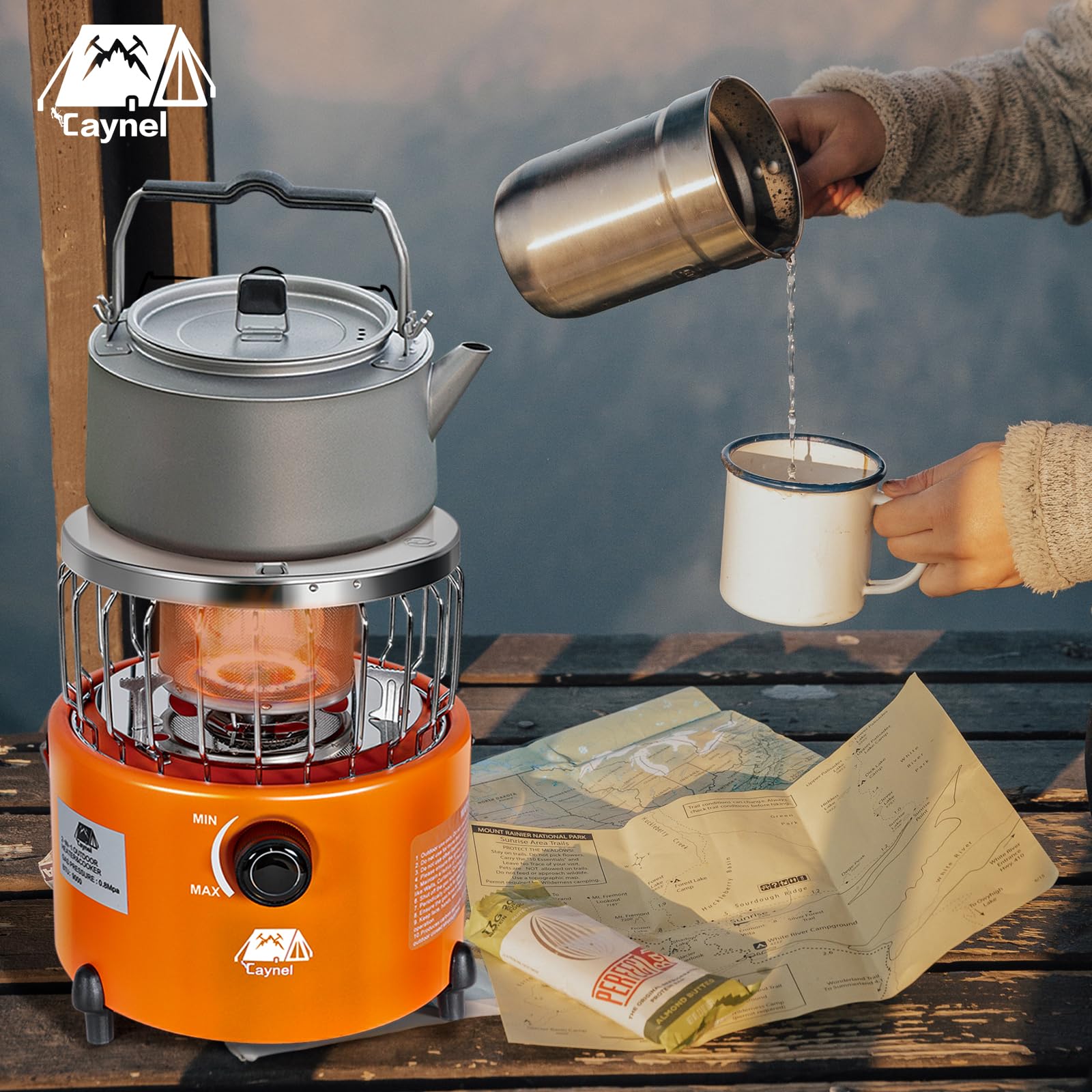 Caynel 2-in-1 Portable Propane Heater and Stove for Outdoor Camping, Hiking, Hunting & Survival | Dual-Purpose Gas Stove with Handheld Heater for Ice Fishing, Emergency Heating & Tent Warmth (Orange)