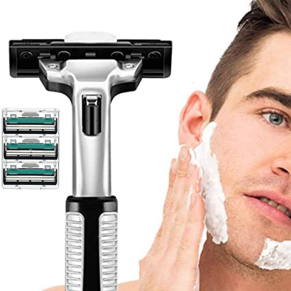 Premium Men's Double Blade Razor with 3 Refill Cartridges - Smooth Shaving for Sensitive Skin - Perfect for Travel, Gym & Daily Grooming Routine