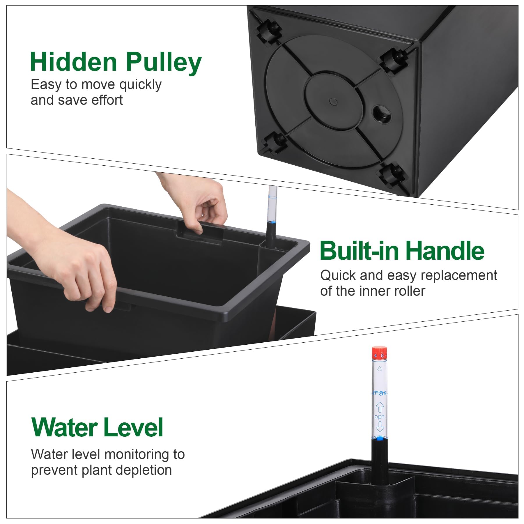 GARVEE 30 Inch Tall Flower Pots Set of 2 - Self Watering Planters with Drainage Holes & Water Level Indicator - Heavy Duty Indoor Outdoor Garden Plant Containers - Perfect for Patio, Balcony, and Home Decor (Black)