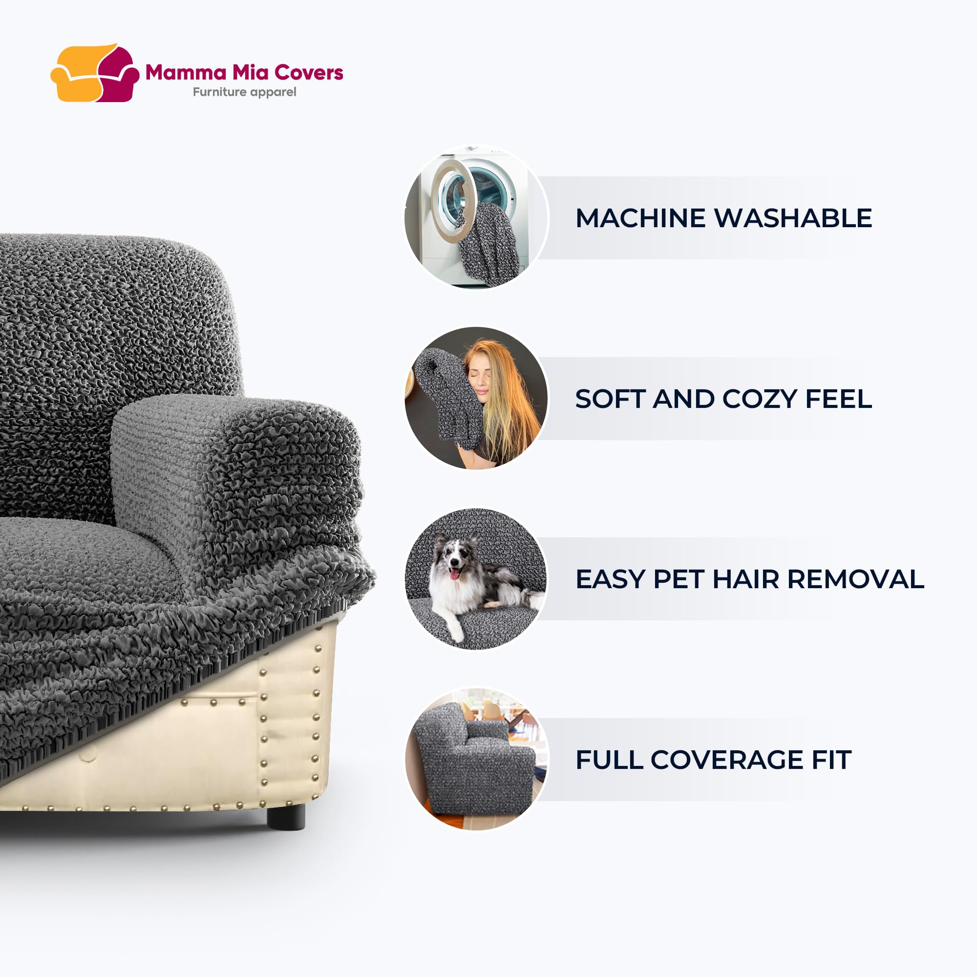 PAULATO BY GA.I.CO Stretch Sofa Slipcover - 1-Piece Washable Couch Cover with Soft Polyester Fabric, Pet-Friendly Furniture Protector - Microfiber Collection in Marsala Color - Perfect for Living Room, Family Room & Pet Owners