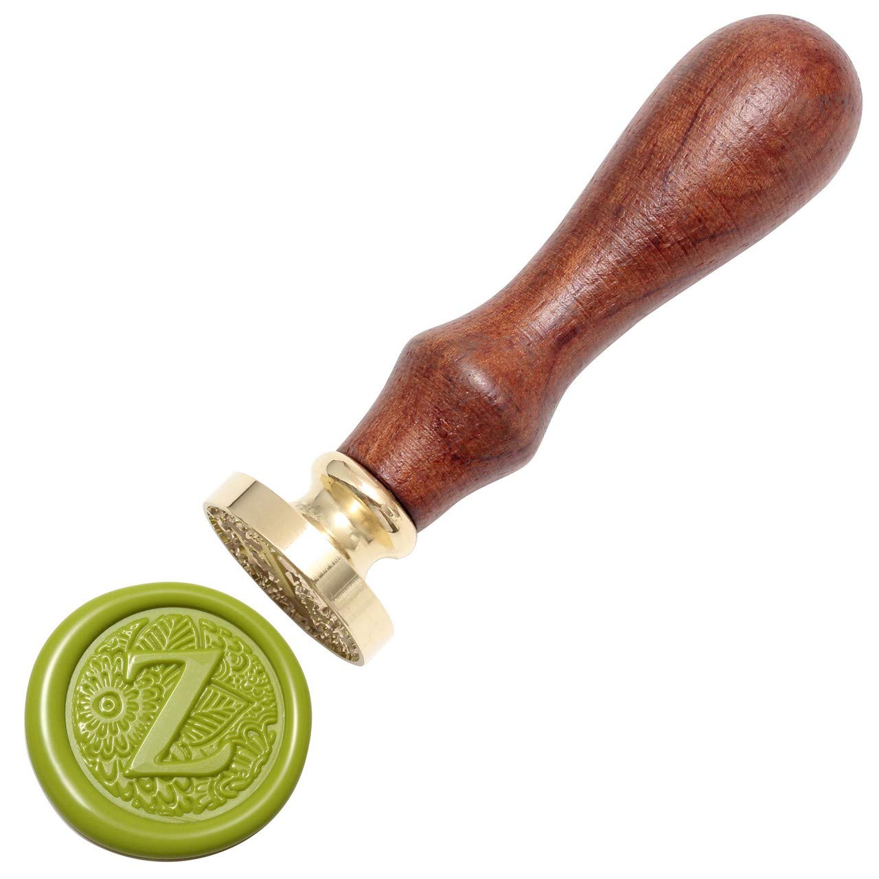 Yoption Brass Letter Z Wax Seal Stamp with Wooden Handle - Botanical Alphabet Initial Sealing Wax Stamp for Wedding Invitations, DIY Crafts, and Vintage Letter Writing