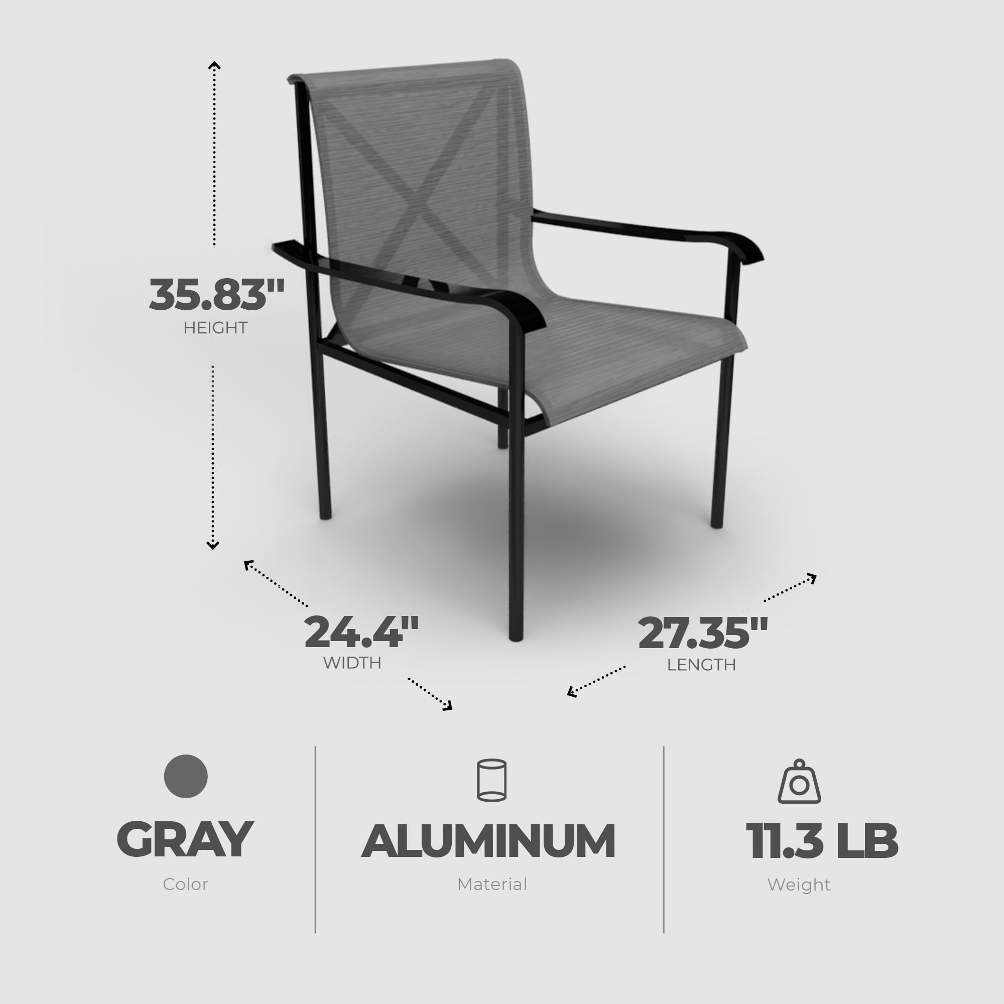 Norwalk 4-Pack Outdoor Patio Dining Arm Chairs - Durable Aluminum Frame Backyard Furniture Set in Gray | Perfect for Garden, Poolside & Terrace Relaxation
