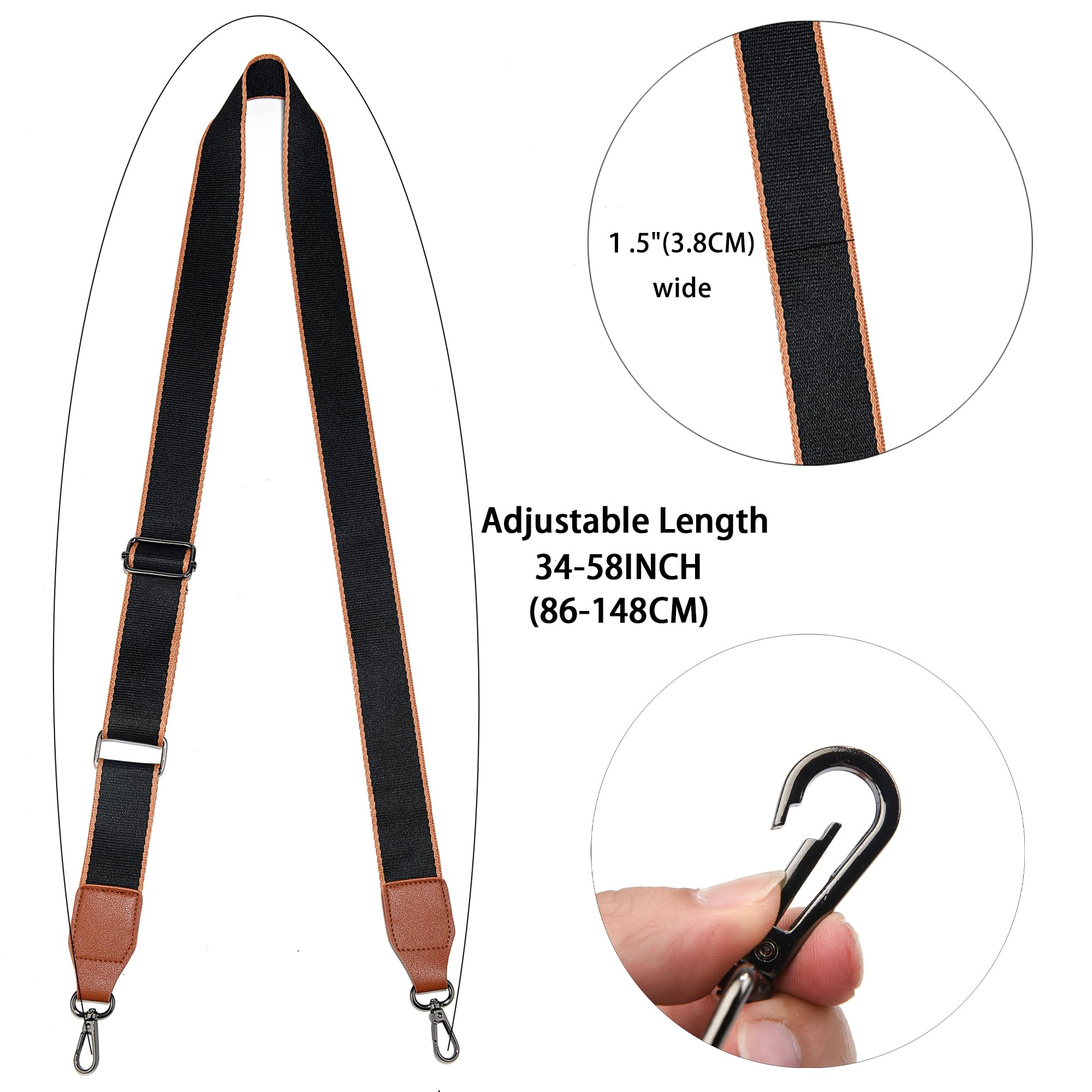 Adjustable Wide Leather Purse Strap Replacement - Gun-Black Hardware - Compatible with Handbags & Shoulder Bags | Perfect for Daily Use, Shopping & Travel Accessories