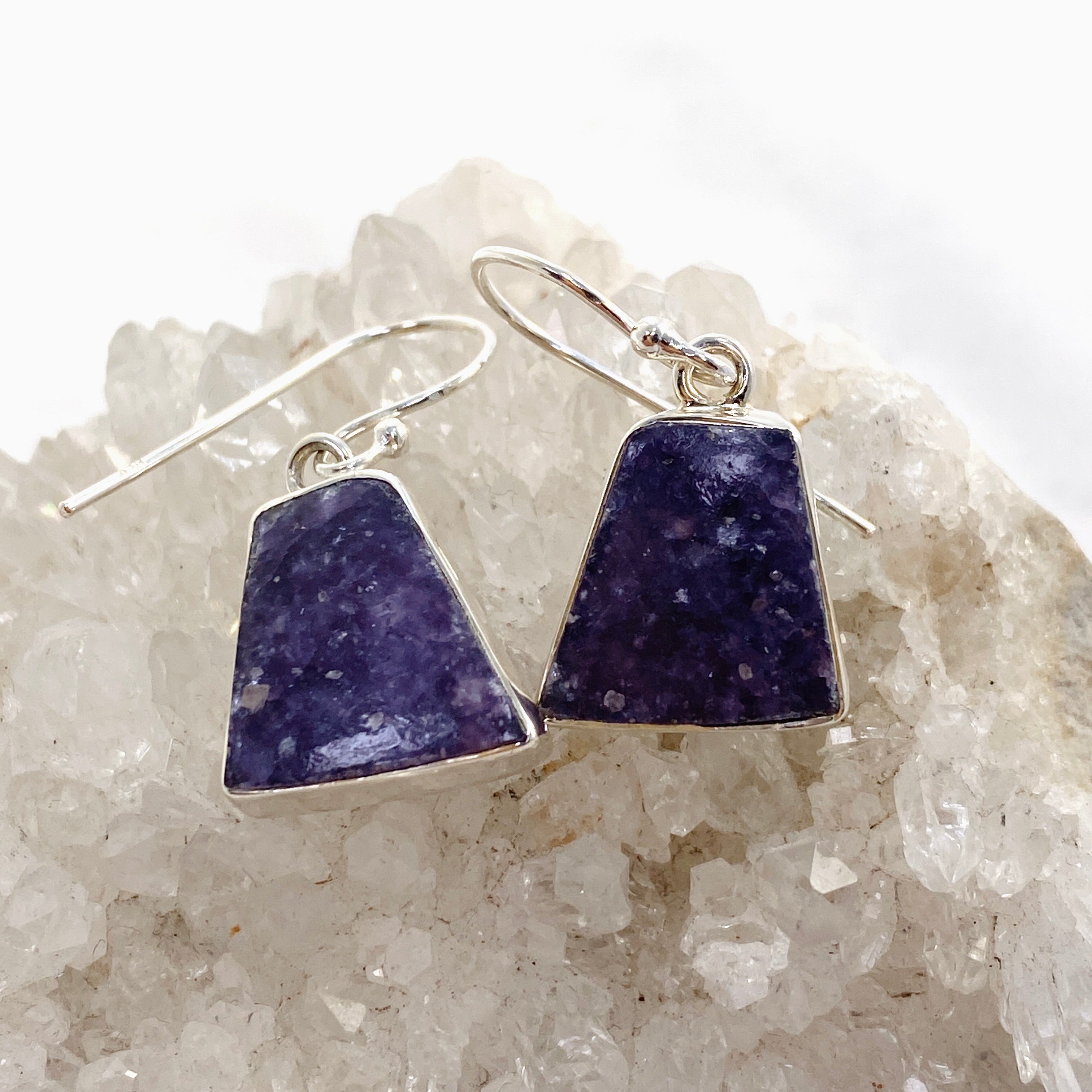 Lepidolite Trapezoid Cabochon Earrings - Natural Stone Jewelry for Women, Healing Crystal Dangle Earrings, Unique Handmade Gemstone Accessories - Perfect for Meditation, Yoga, and Spiritual Healing