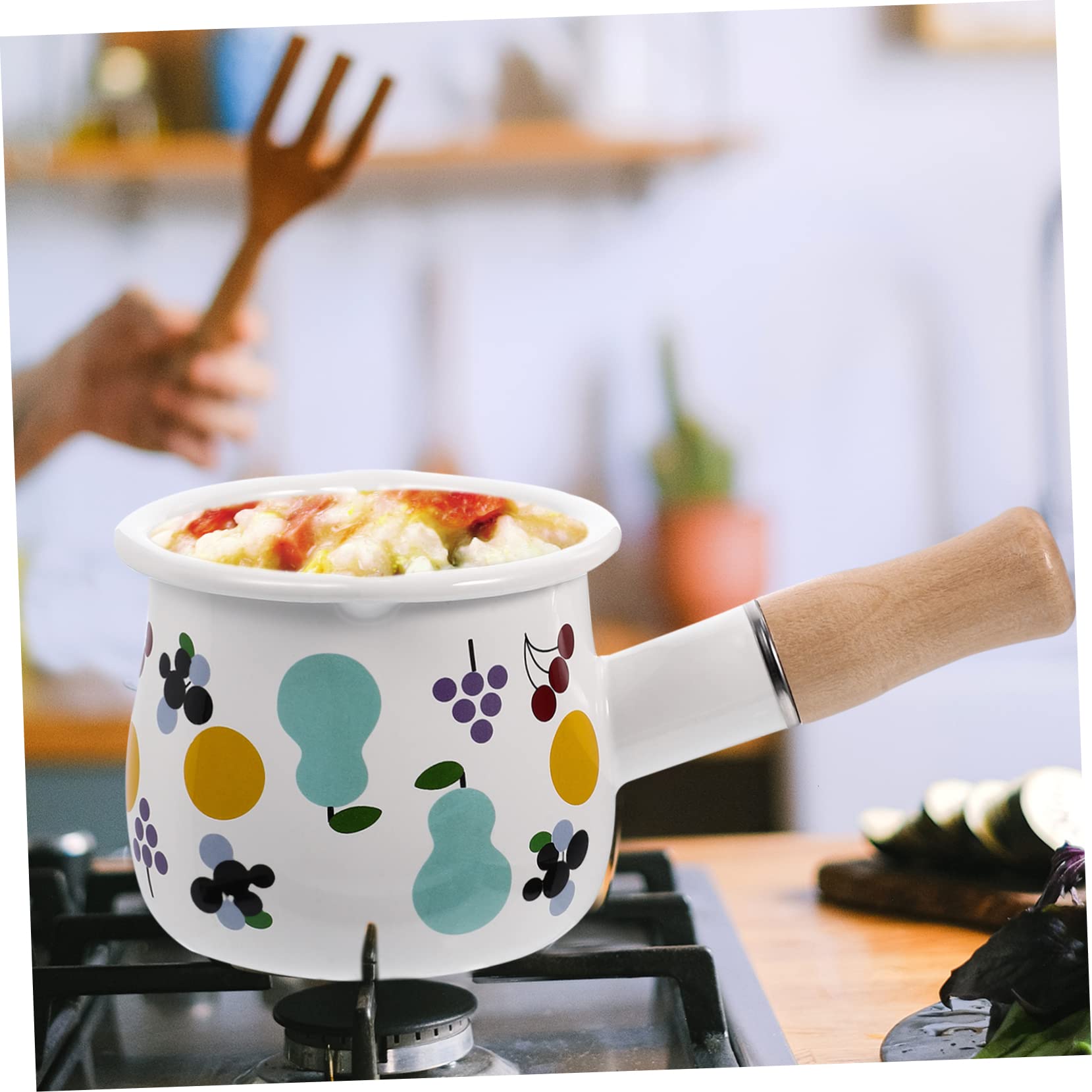 Portable Enamel Butter Warmer & Milk Pan with Handle - Perfect for Baby Food Heating, Melting Butter, and Kitchen Use | Ideal for Home, Camping, and Travel