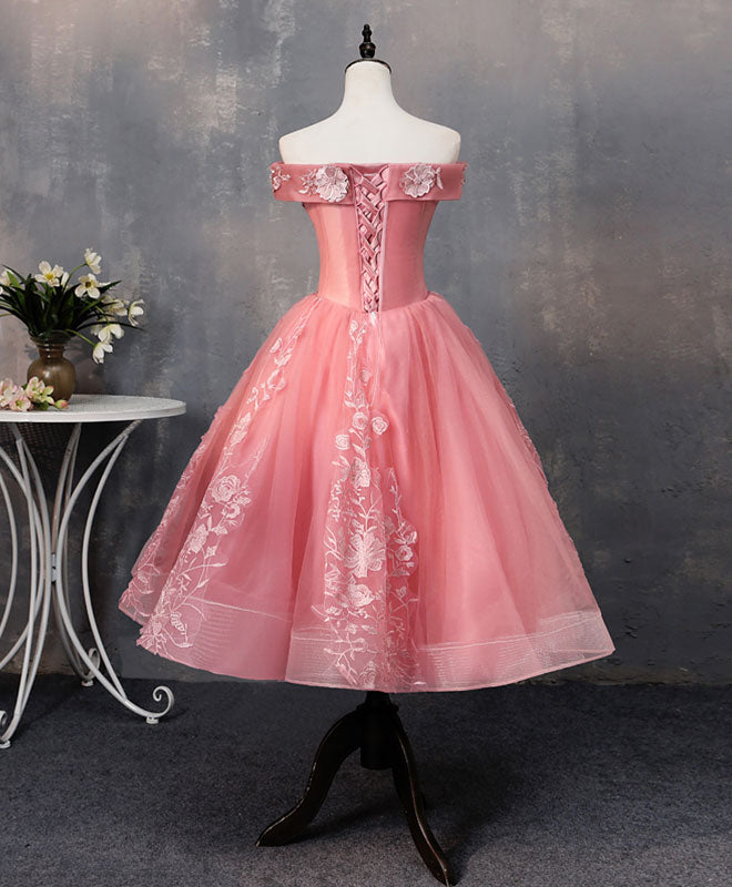 Elegant Pink Tulle Lace Off-Shoulder Short Prom Dress for Homecoming - Perfect for Parties, Dances & Special Occasions