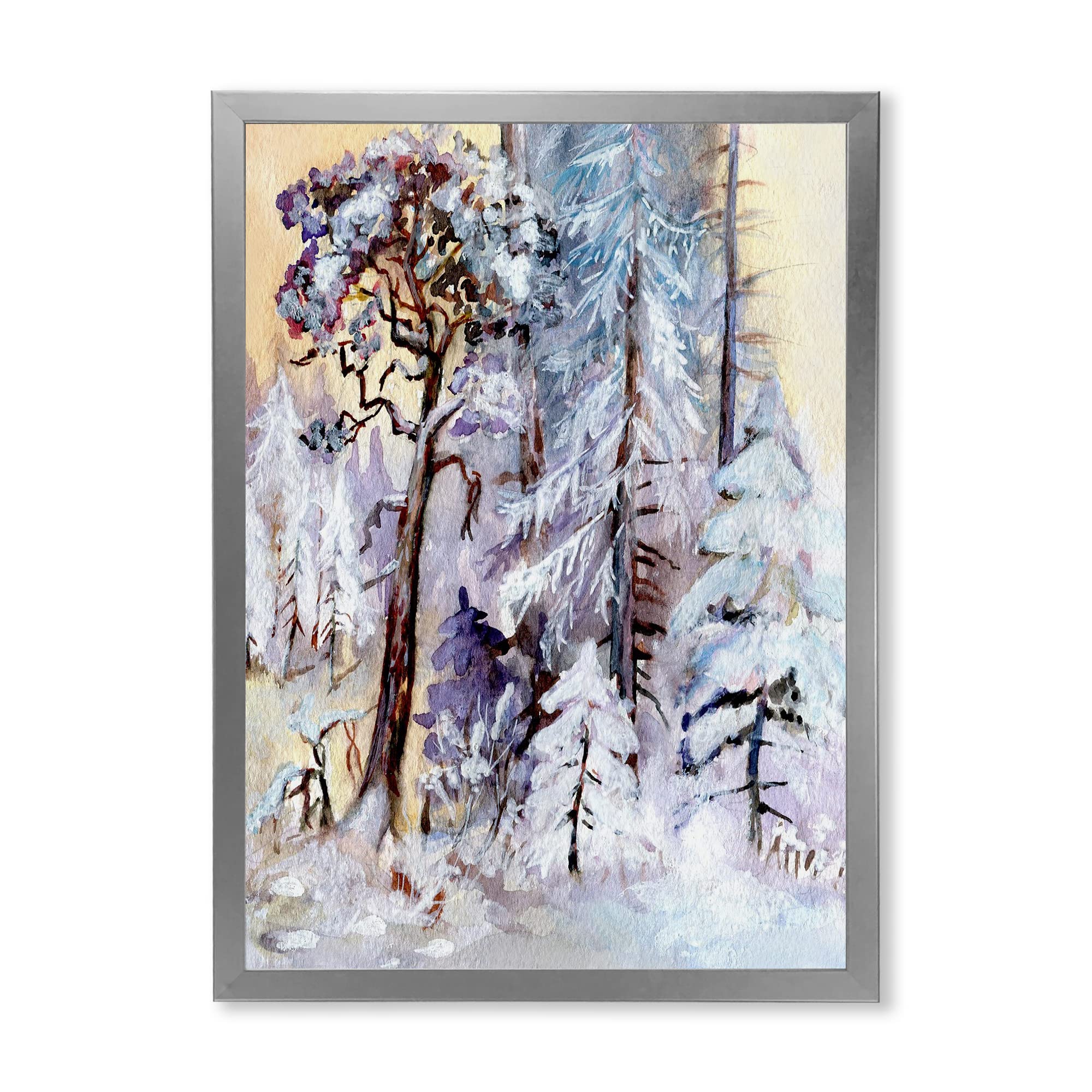 DesignQ Winter Snowy Forest By The Lake Framed Wall Art - Perfect for Living Room, Bedroom & Office Decor
