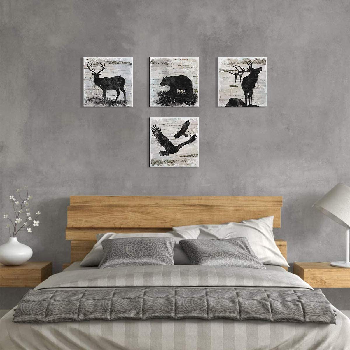 Deer Wall Art - Wildlife Canvas Prints for Cabin & Lodge Decor - Rustic Bear, Moose, Elk Paintings - Woodland Nursery & Mountain Animal Art - Perfect for Living Room, Bathroom, Bedroom - 12x12