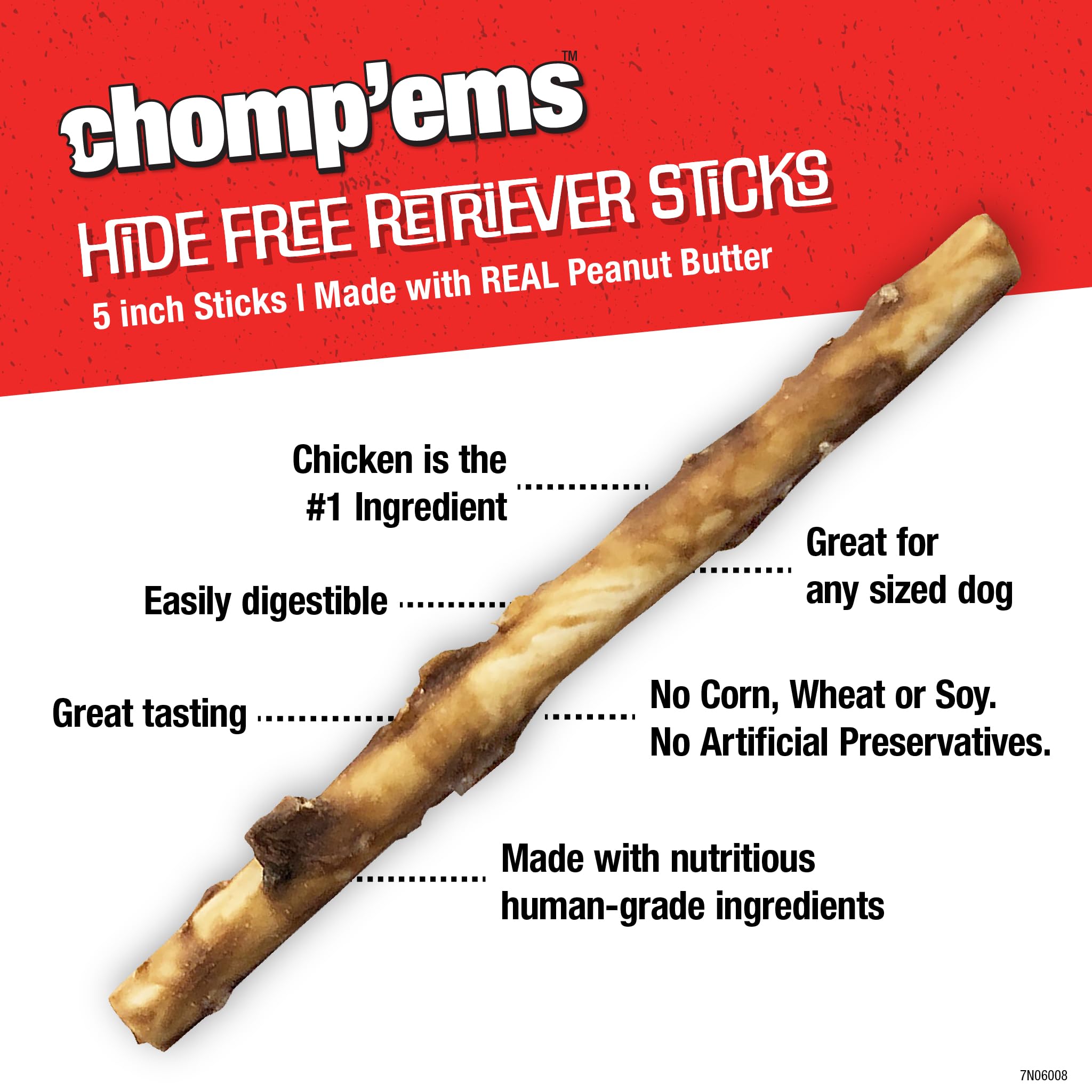 CHOMP 'EMS Chicken & Peanut Butter Dog Chews - Natural Rawhide-Free Treats for Puppies & Adult Dogs - 5 Inch Long-Lasting Chews (10 Count) - Perfect for Training, Teething Relief & Dental Health