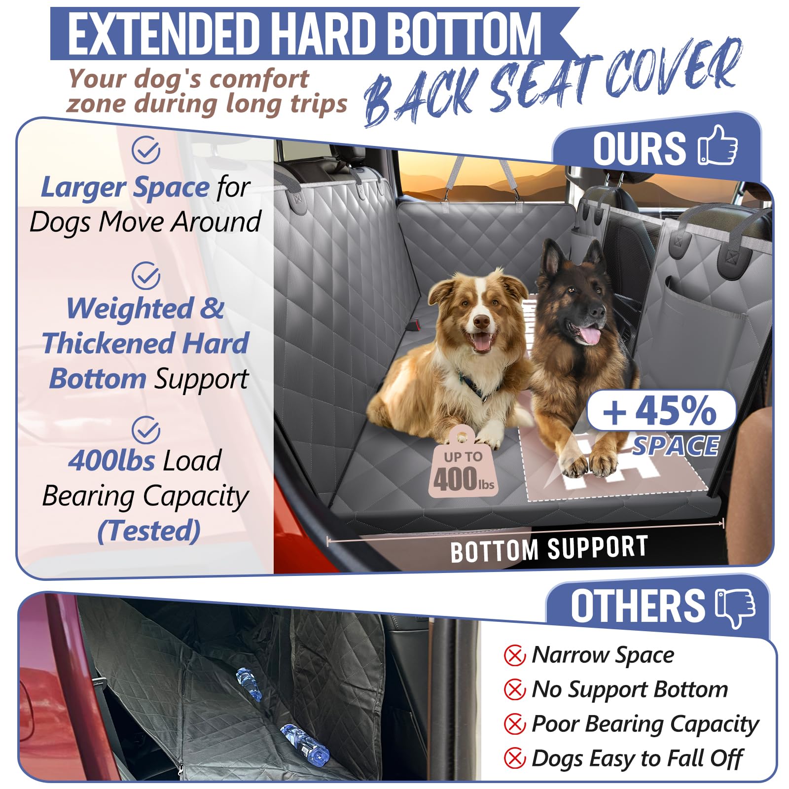**Large Back Seat Extender for Dogs - Heavy Duty 400lb Capacity Pet Car Seat Cover with Hard Bottom, Waterproof Truck Backseat Hammock - Perfect for Travel, Road Trips & SUV Adventures**