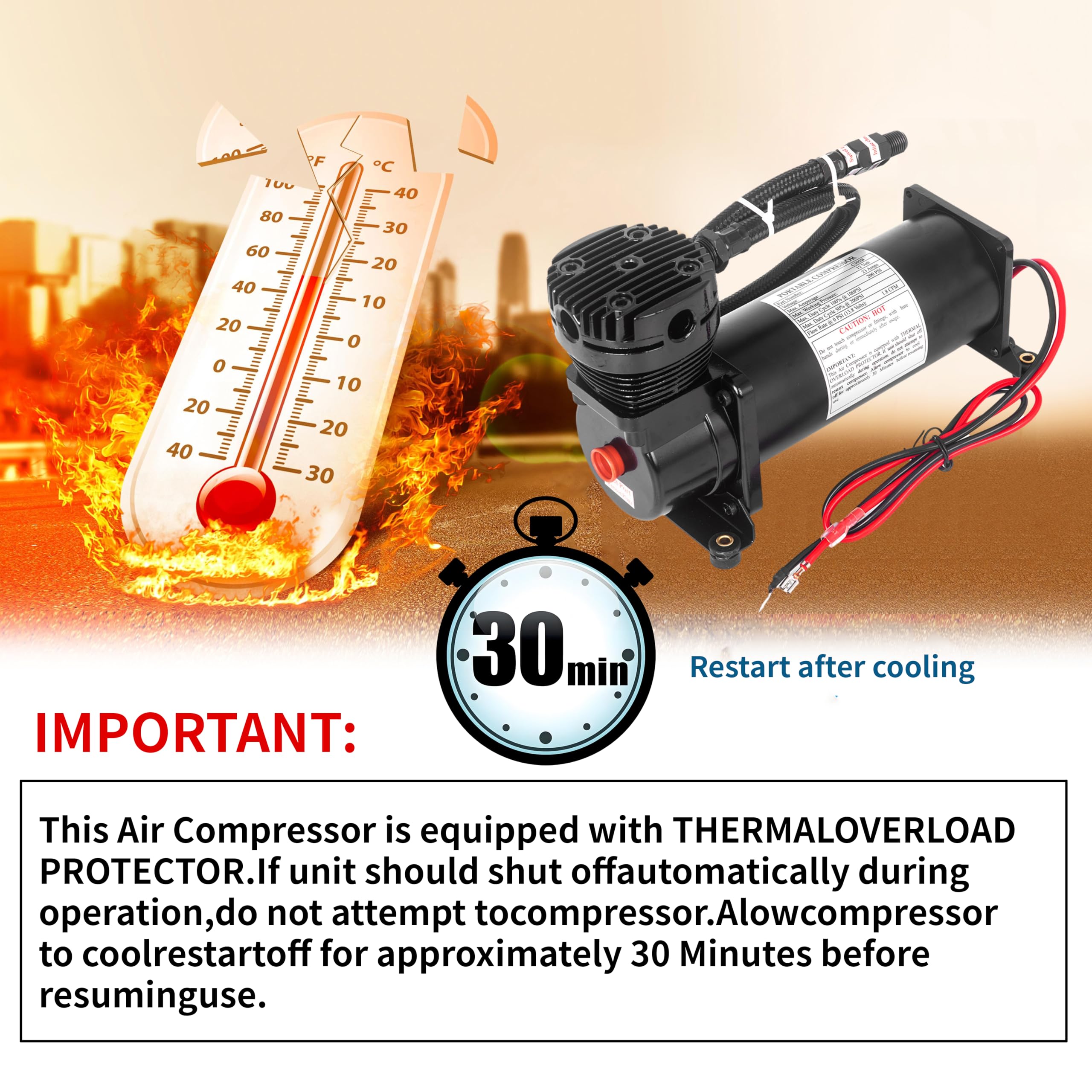 200 PSI Heavy Duty Air Horn Compressor Kit with 1/4