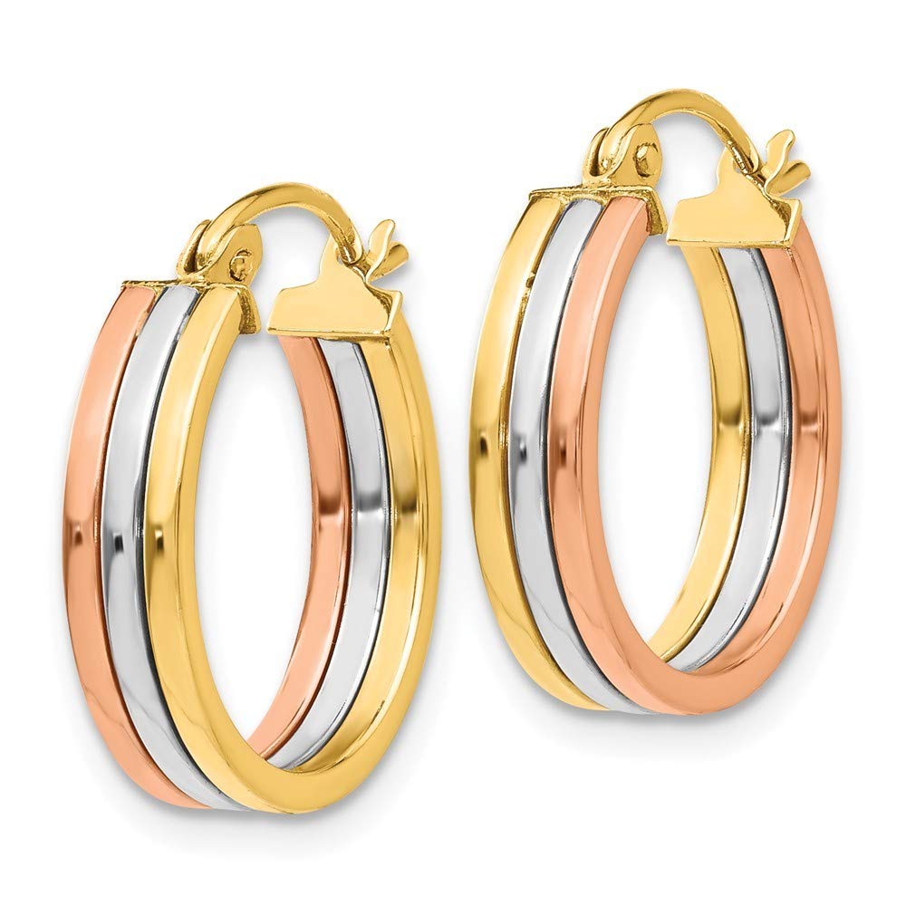 14K Yellow Gold Tri-Color Hoop Earrings for Women - 18mm Dainty Hoops - Perfect for Everyday Wear, Parties & Gifts