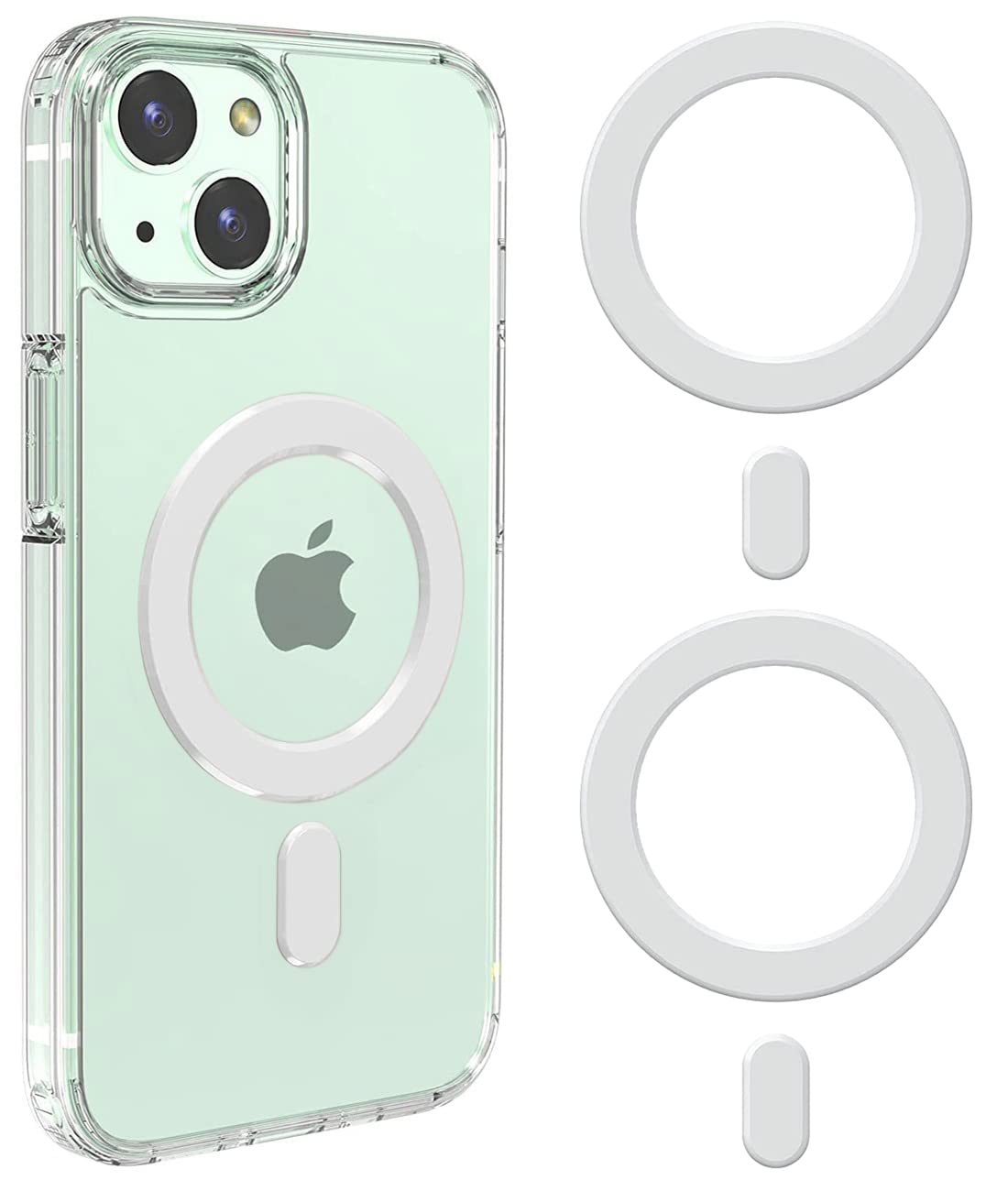 2 Pack Universal Magnetic Sticker Ring - Magsafe Compatible Adapter for iPhone 16/15/14/13/12 Series & Galaxy S24/S23/S22 - Strong Hold Wireless Charging Accessory (White) - Perfect for Car Mounts, Phone Stands & Magnetic Wallets