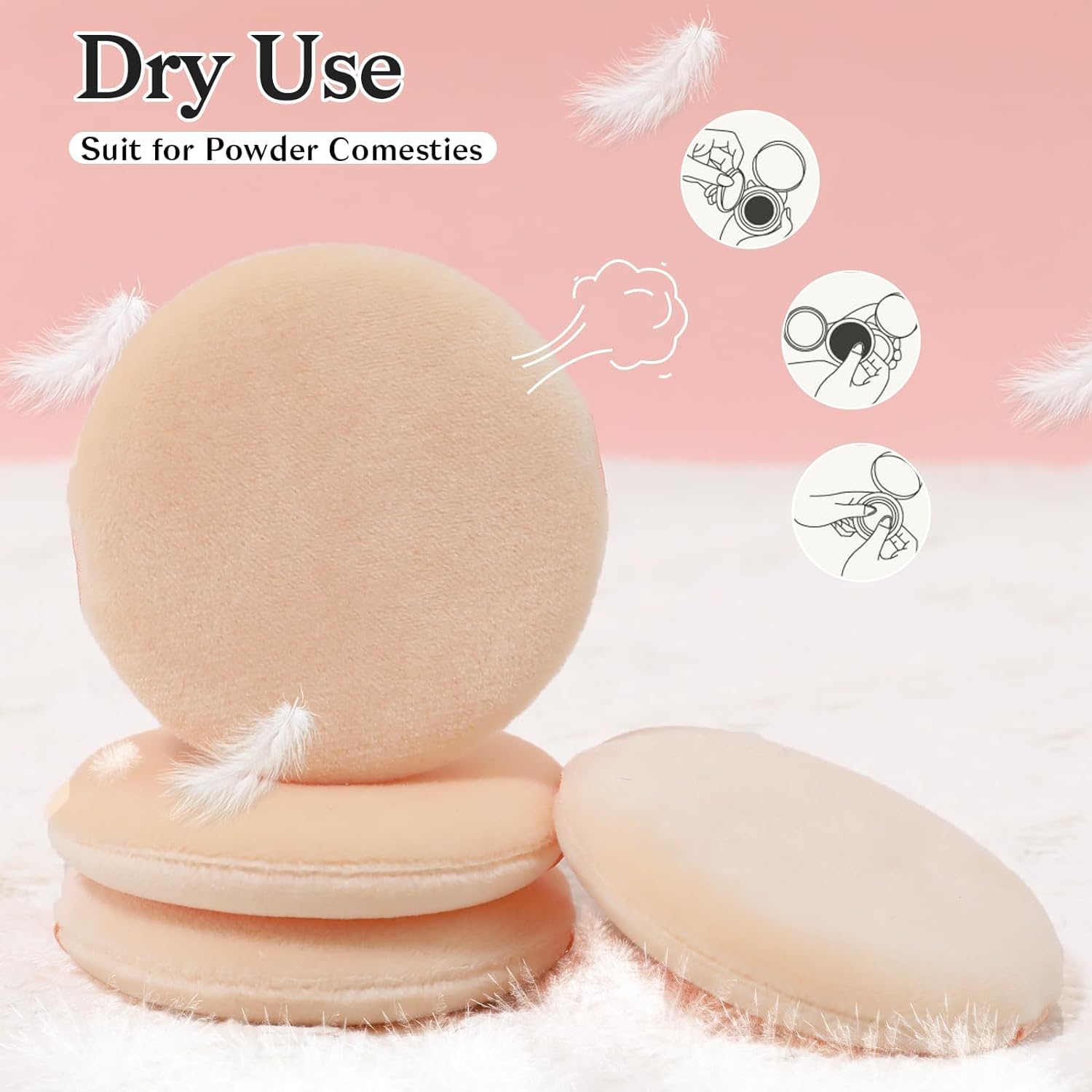 Velour Powder Puffs for Face Makeup - 10 Pack Soft Pure Cotton Cosmetic Puff Applicators with Ribbon for Powder Foundation & Setting Powder - Perfect for Travel, Touch-ups & Professional Makeup Kits