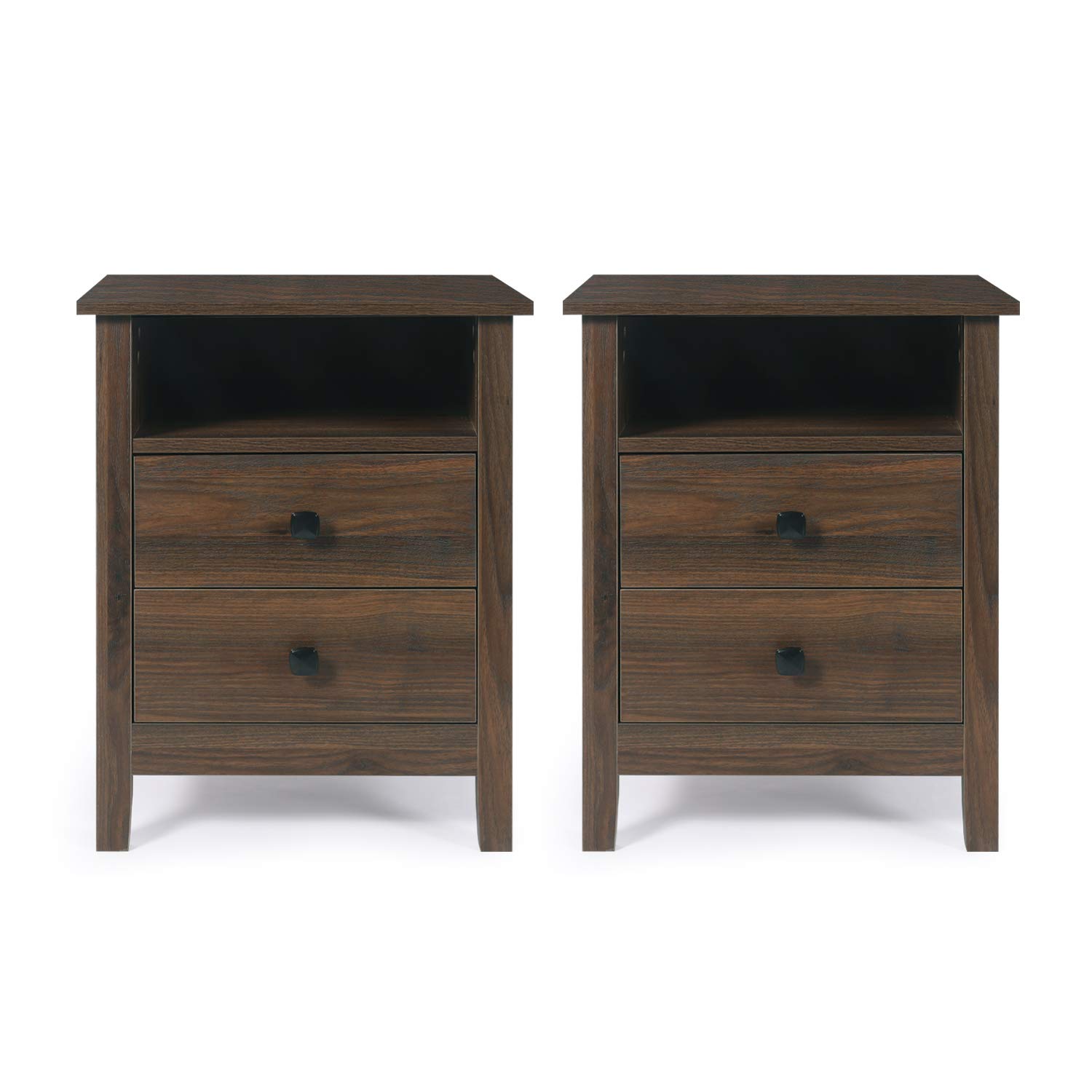 Premium GBU Bedroom Nightstands Set of 2 - Solid Wood Night Stands with 2 Drawers, Large Storage End Tables for Bedroom Furniture (Brown Wood Grain) - Perfect for Master Bedroom, Guest Room & Apartment Living