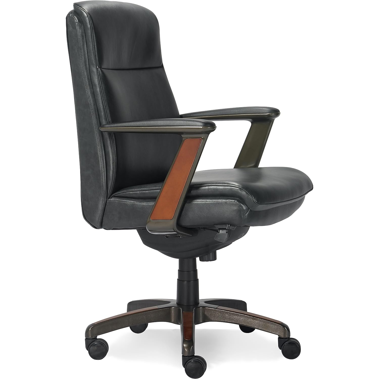 La-Z-Boy Dawson Modern Executive Office Chair - Adjustable High Back Ergonomic Computer Desk Chair with Lumbar Support - Black Bonded Leather with Wood Inlay - Perfect for Home Office, Gaming & Workspaces