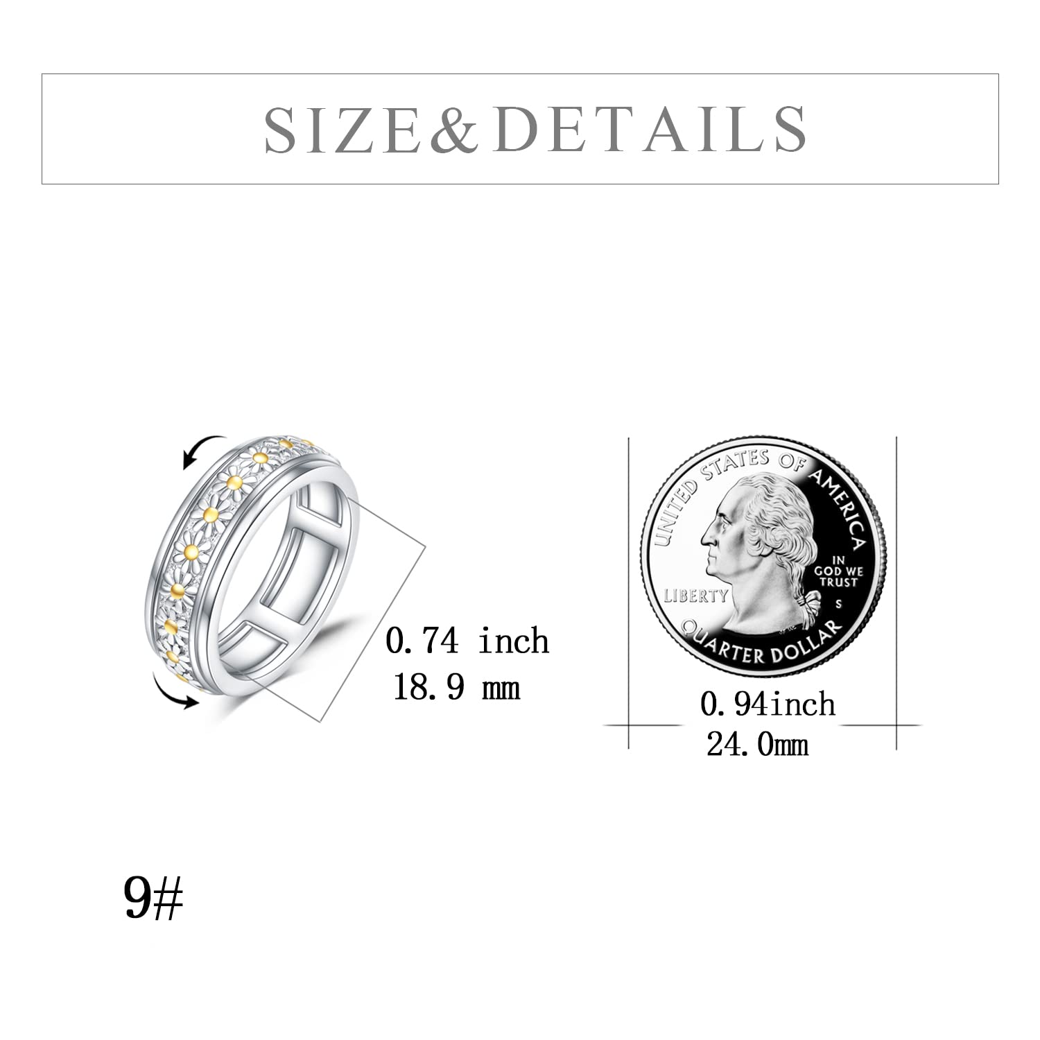 Sterling Silver Anxiety Spinner Rings for Women - Stress Relief Rotatable Mood Rings | Thoughtful Gift for Anxiety Relief, Perfect for Meditation, Office & Daily Wear