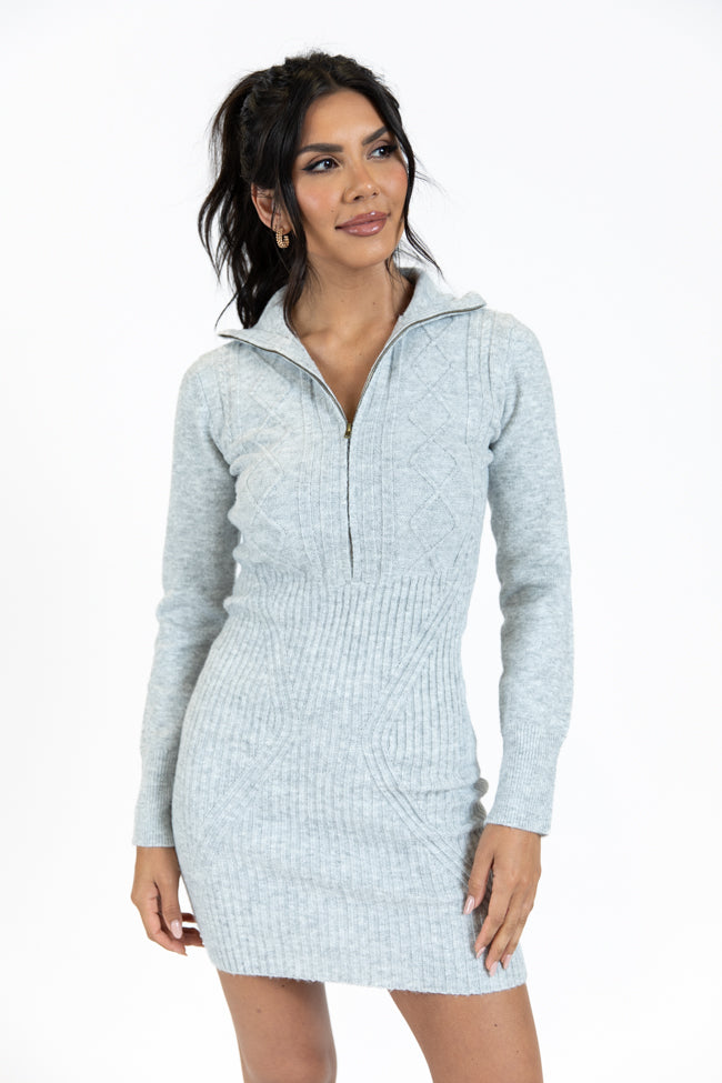 Stylish Grey Quarter Zip Sweater Dress for Women - Cozy & Fashionable Pullover Knit Dress for Fall & Winter | Perfect for Casual Outings, Office Wear & Layering