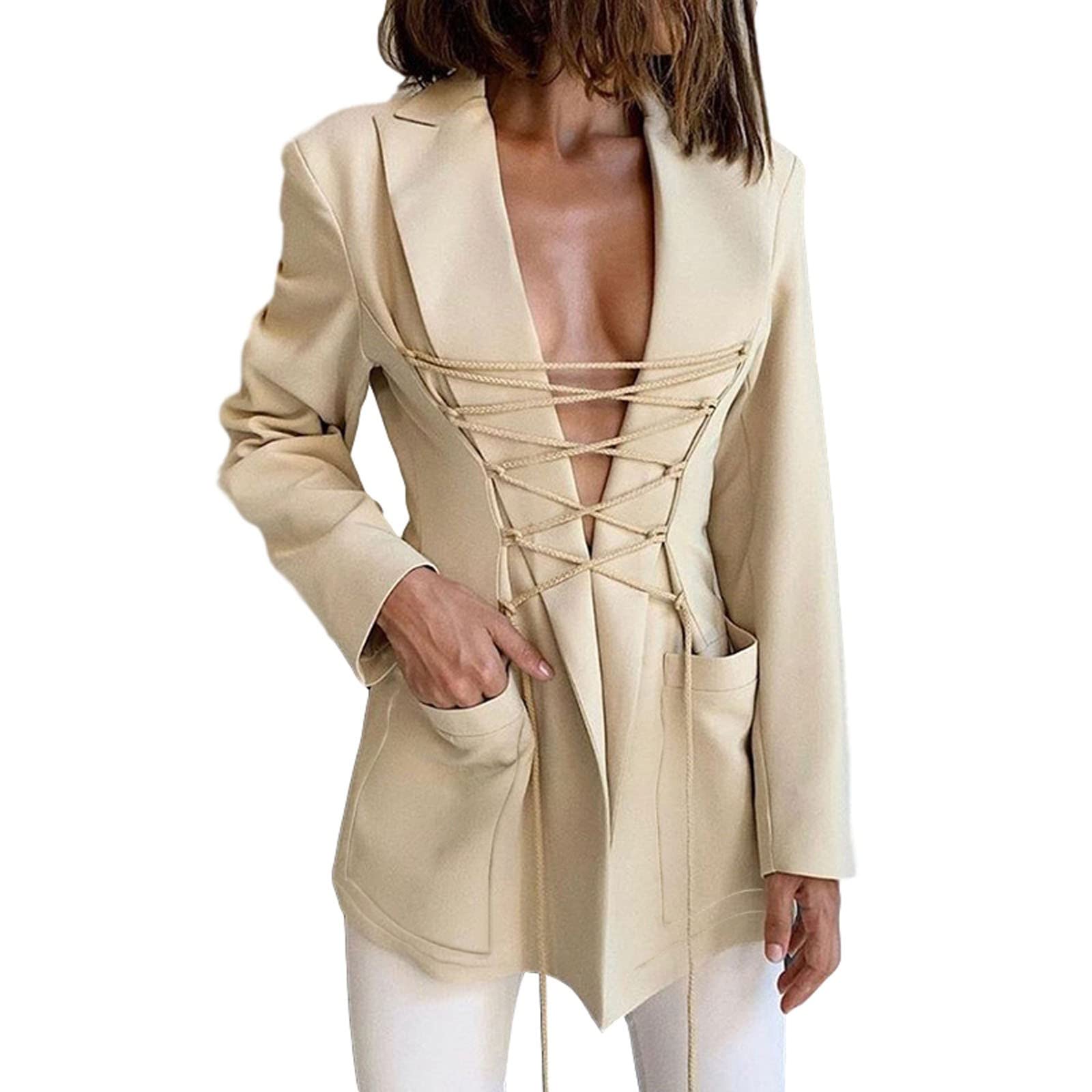 Women's Fashion Long Sleeve Lapel Blazer Coat - Elegant Trench Style Outerwear for Office, Business Meetings & Formal Occasions