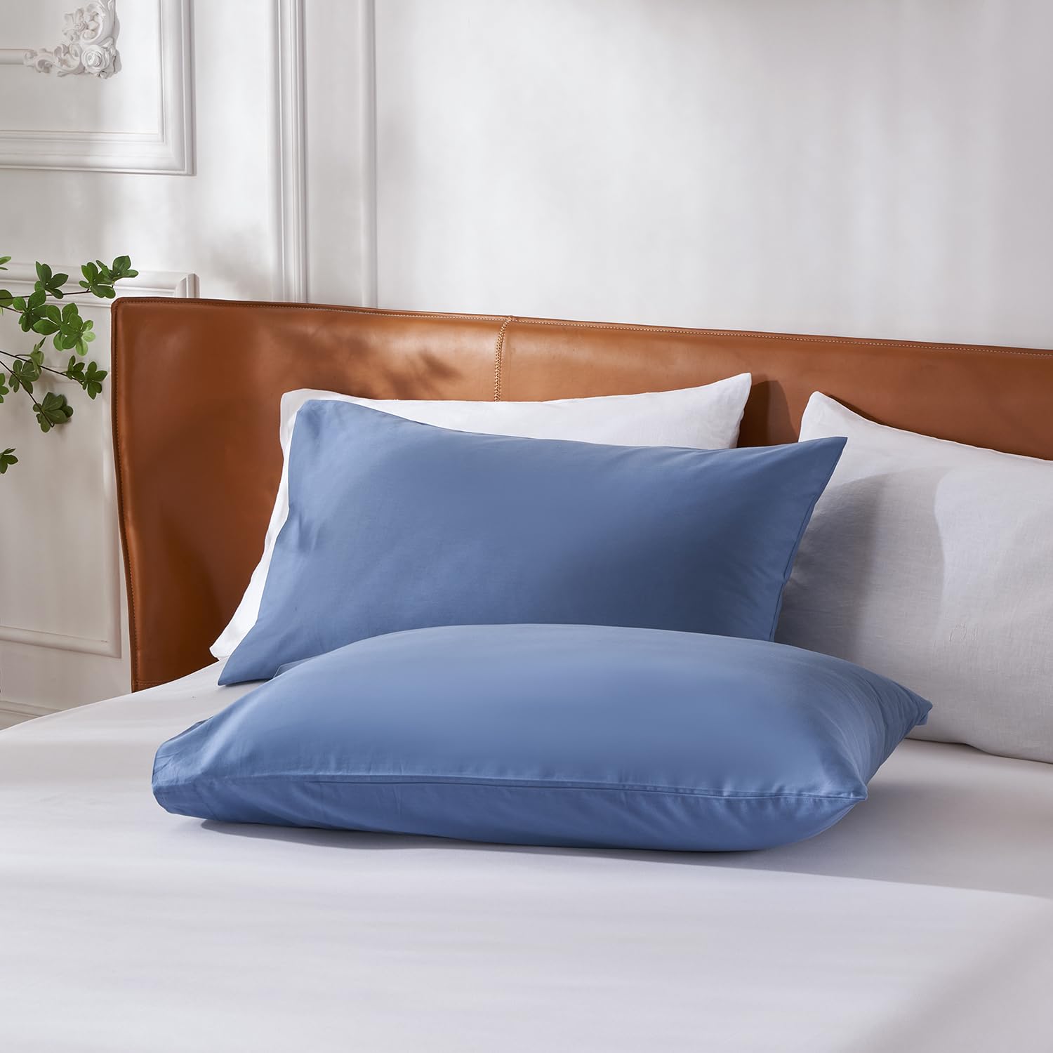 Premium 100% Cotton Queen Size Pillowcases Set of 2 - 20x30 Inches Super Soft & Breathable Envelope Closure Blue Pillow Covers for Bedroom, Hotel, or Guest Room - Durable & Hypoallergenic Bedding Accessories