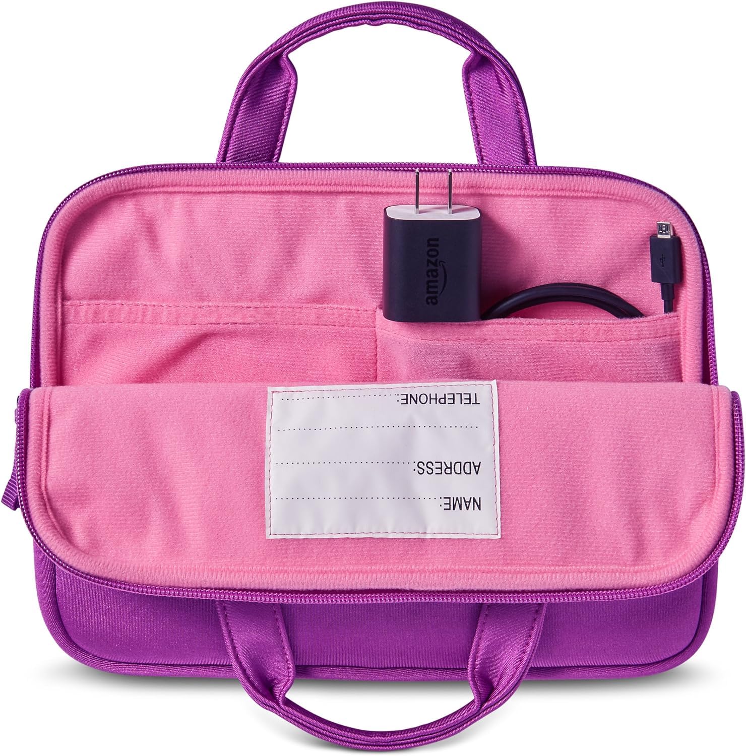 Zipper Sleeve Case for Amazon Fire Kids 7 & 8 Inch Tablets - Protective Purple Pink Cover with Handle, Perfect for School, Travel & Home Storage